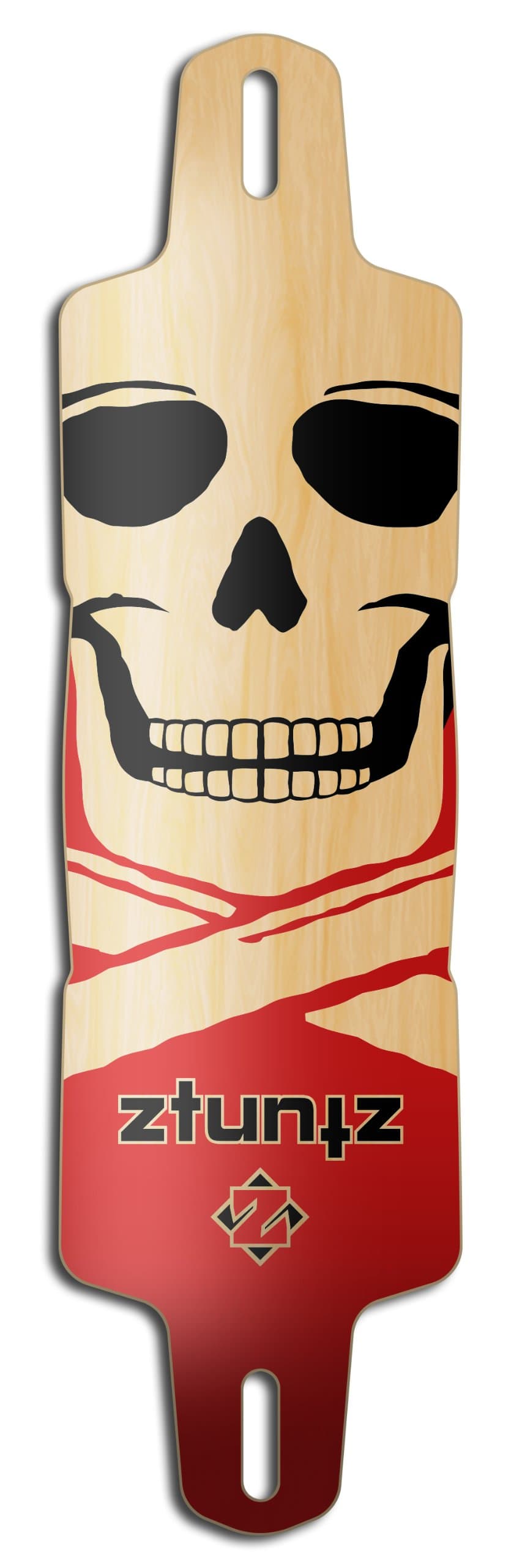 Glider Drop-Through Logo Big Skull Longboard Deck, Red/Black/Natural