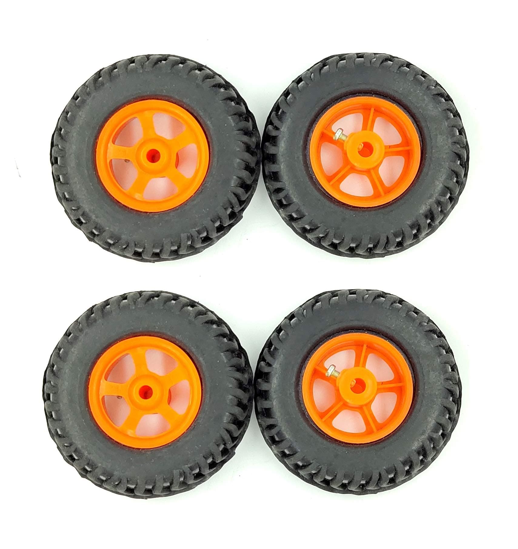 INVENTO 4pcs 80mm x 25mm Plastic Robotic Wheel Durable Rubber Tire Wheel 6mm Hole for DC Geared Motor RC Car Robot