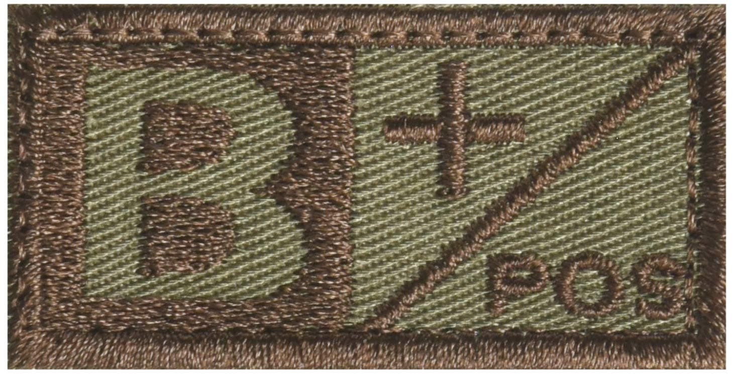 Tactical Blood Type B+ Positive POS Hook and Loop Patch Embroidered Morale Military Badge for Outdoors (Brown B+)