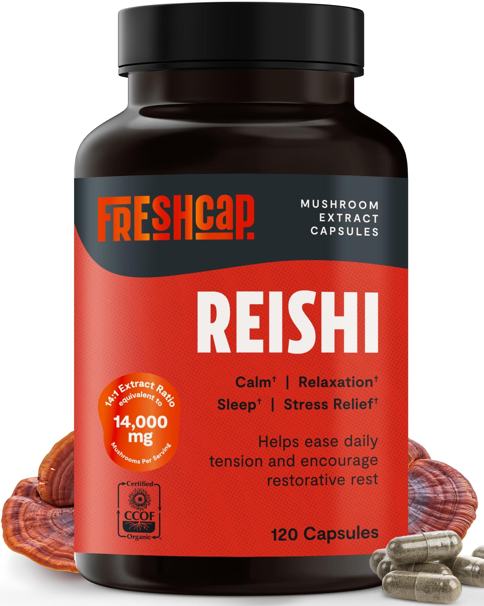 Organic Reishi Capsules, 120 Count, 60 Day Supply, Supplement for Healthy Aging, Sleep, and Immunity, Concentrated Extract from Whole Fruiting Body and Spore