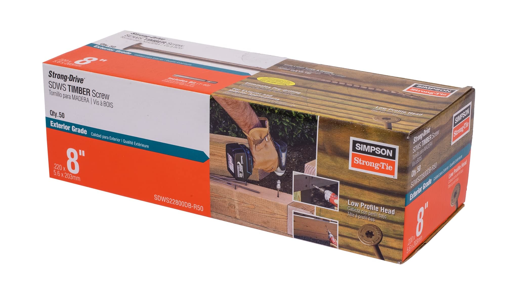 SDWS22800DB-R50 Strong-Drive SDWS Timber Screws (Exterior Grade), 0.220 Inch x 8 Inch, Double-Barrier Coated, Washer Head, Sawtooth Point, Tan (Pack of 50)