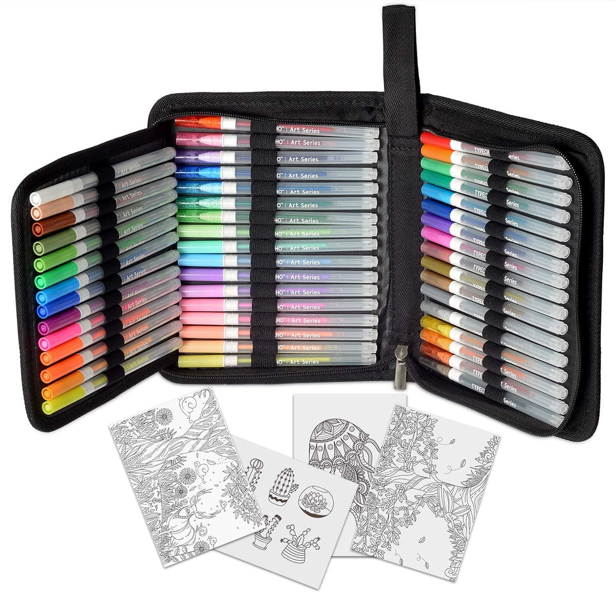 Gel Pens, Art 48 Pack Gel Ink Pen Set with Portable Travel Case for Kids, Adult Coloring Books, Drawing, Doodling, Crafting, Back to School Art Supplies