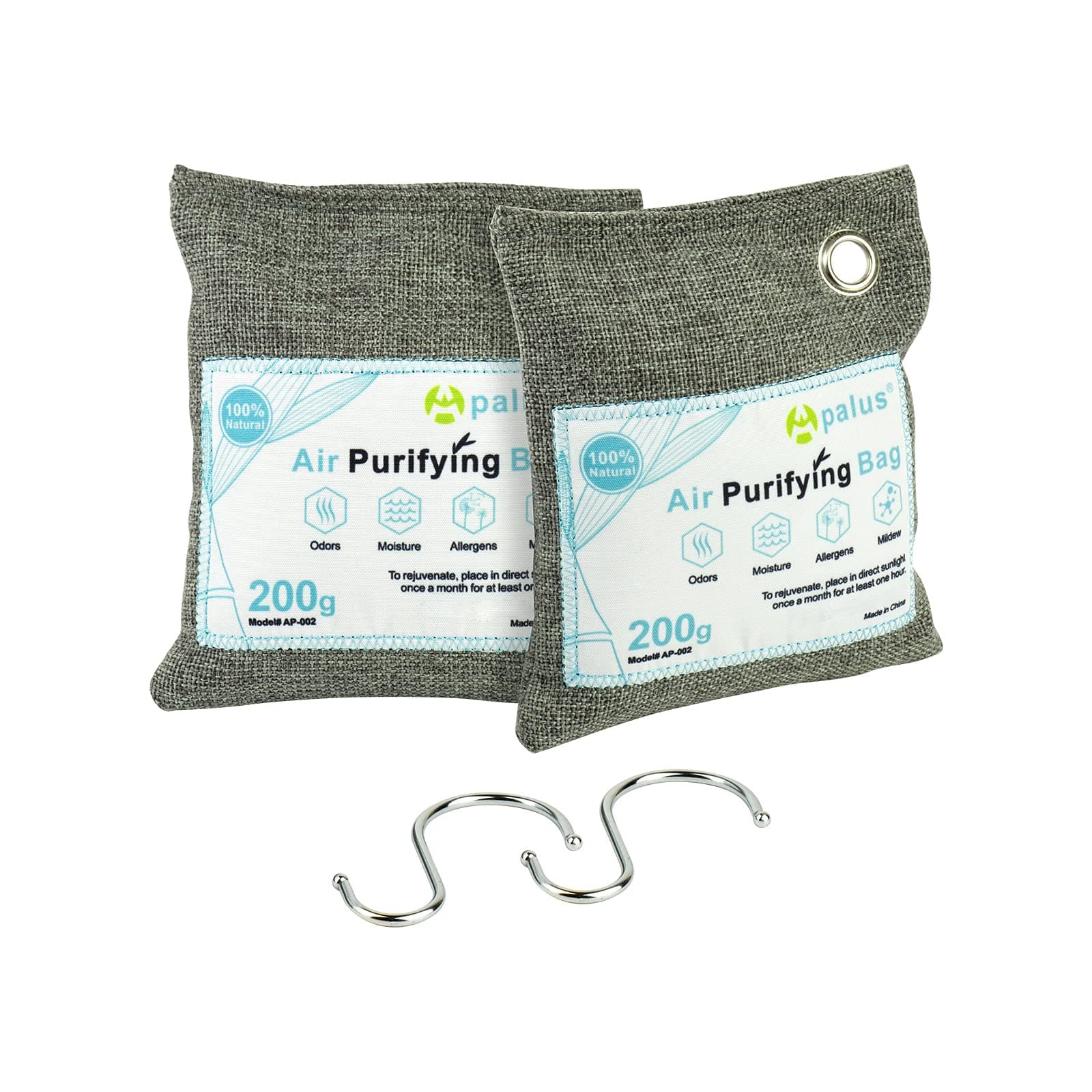 Apalus Air Purifying Bag Odor Eliminator for Cars | Closets | Bathrooms and Pet Areas, Natural Bamboo Activated Charcoal Air Freshener, Dehumidifier Bags (200G x 2 Pack)