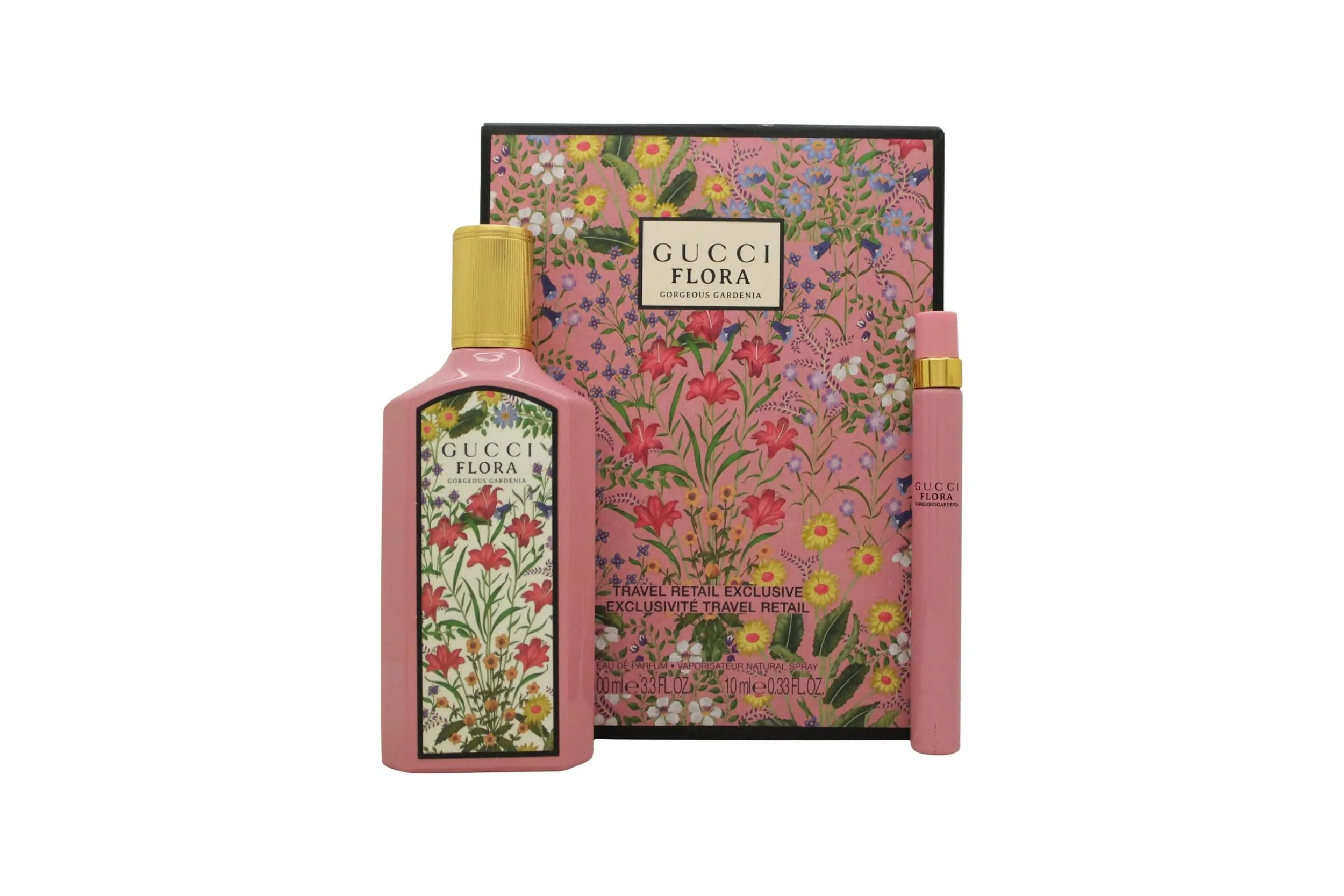 Flora Gorgeous Gardenia Gift Set for Women Eau de Parfum Spray 3.3 Ounce + Travel spray EDP 0.33 Oz