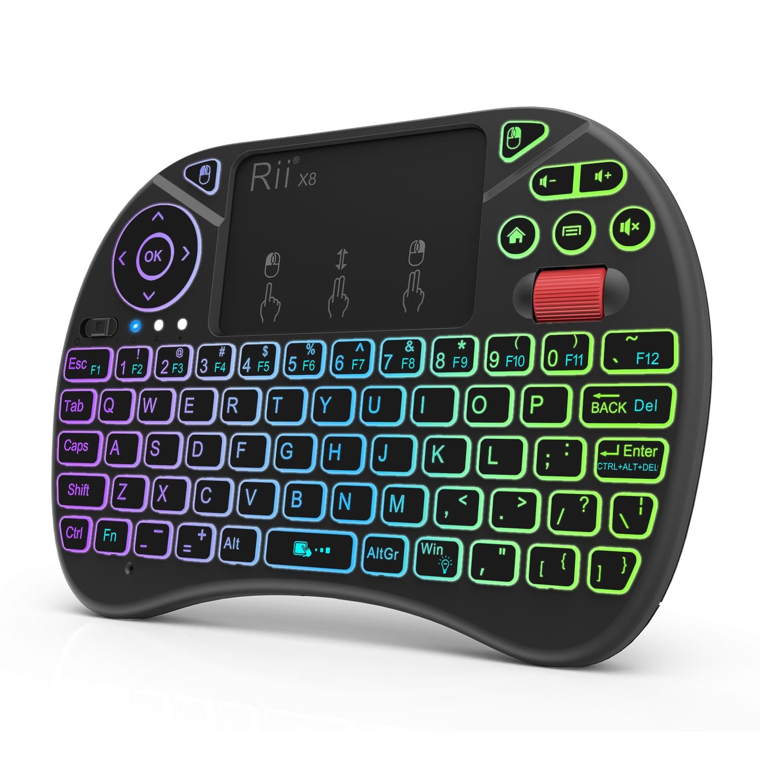 (Updated 2018,8-Color RGB Backlit) Rii X8 2.4GHz Mini Wireless Keyboard with Touchpad Mouse Combo, RGB Backlit, Rechargeable Li-ion Battery-Black