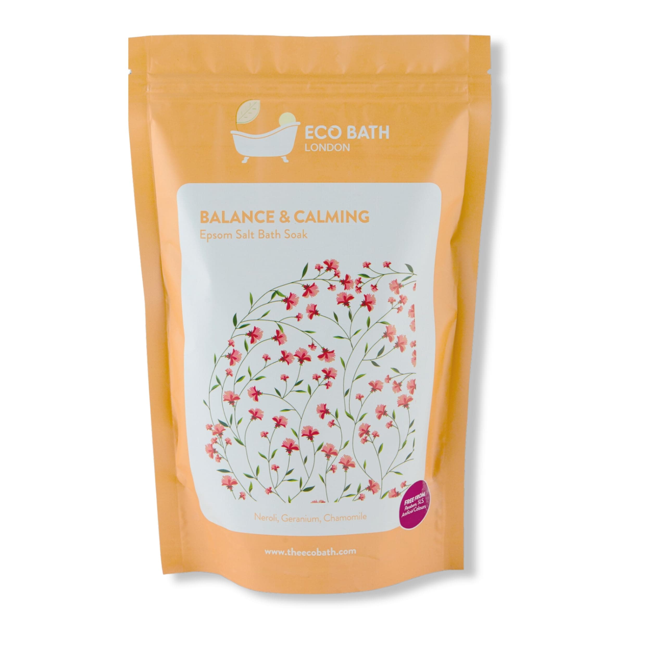 Balance and Calming Epsom Salt Bath Soak - Pouch 1kg, Magnesium Bath Salt Infused with Neroli, Geranium, and Chamomile, Natural Epsom Salts for Bath