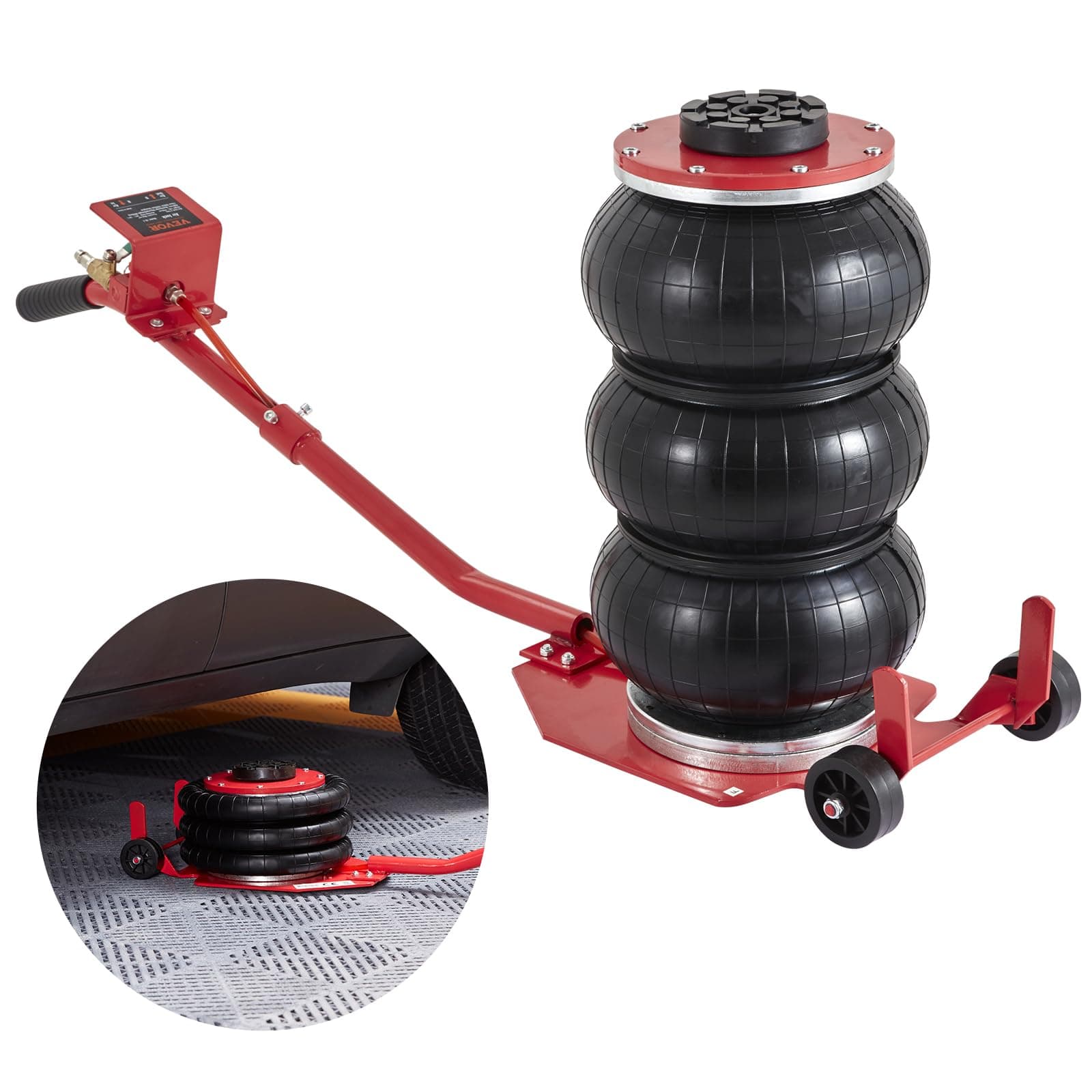 VEVOR Air Jack, 3 Ton/6600 lbs Triple Bag Air Jack, Airbag Jack with Six Steel Pipes, Lift up to 17.7 inch/450 mm, 3-5 s Fast Lifting Pneumatic Jack, with Long Handles for Cars, Repair, (Red)