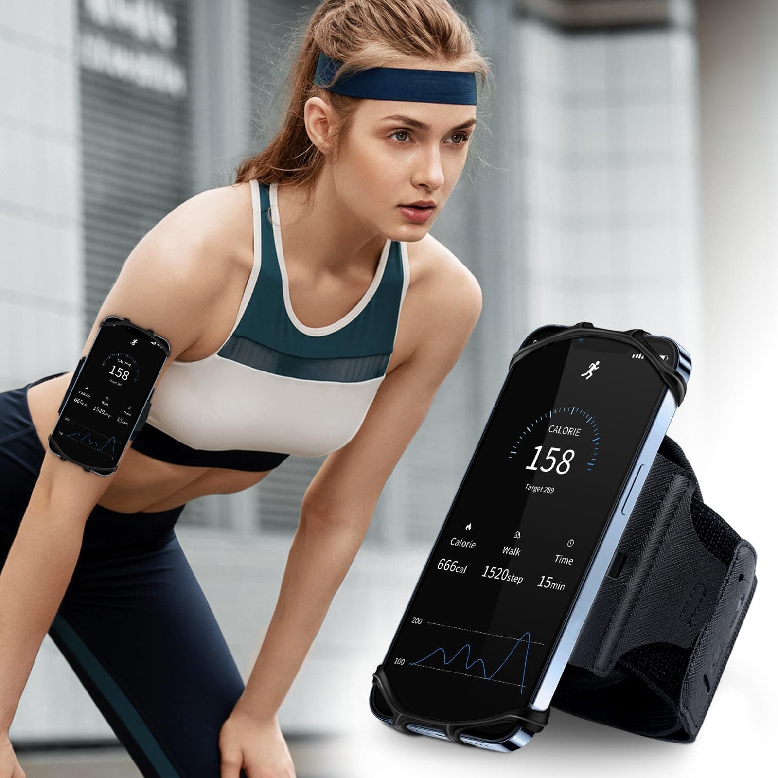 Running Phone Holder,Sports Phone Armband 360° Rotation & Detachable for iPhone 17/16/15/14/13 Pro/12 Pro/11Pro Max/XS/XR/8/7/6s Plus, for Samsung Galaxy Suit for 4''-6.5'' Cellphone(L)