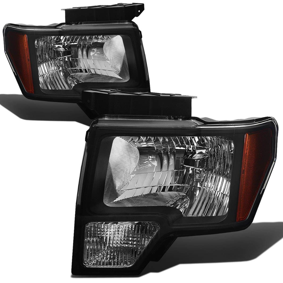 DNA MOTORING HL-OH-F1509-BK-AM Pair of Black Amber Headlights Replacement Compatible with 09-14 F150