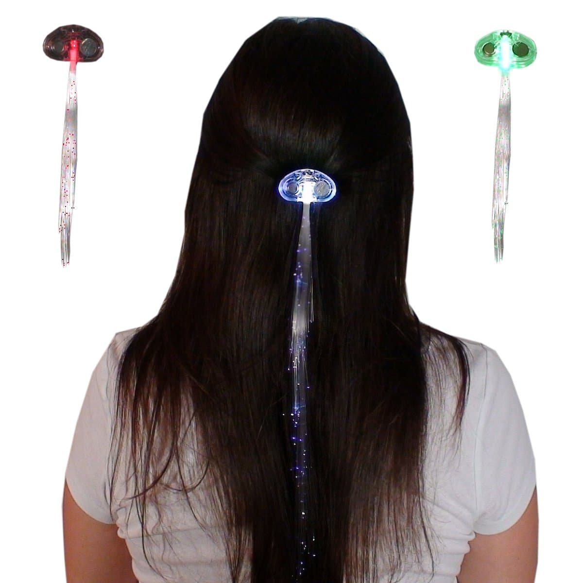 LED Light-Up Flashing Fiber Optic LED Hair Barrette, Multi-Color Rainbow