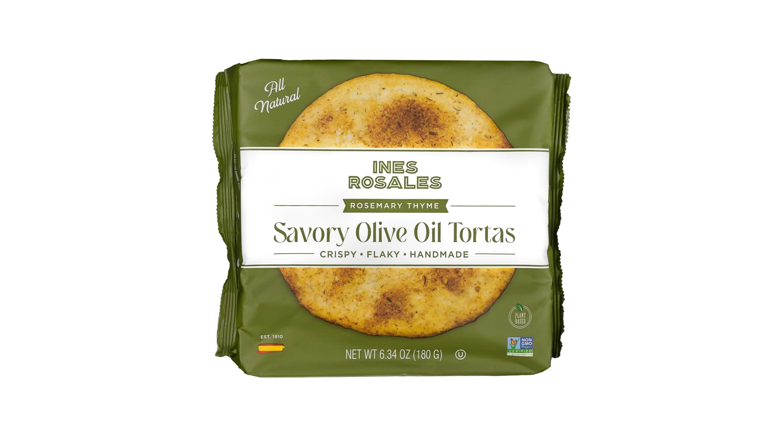 Ines Rosales Rosemary and Thyme Olive Savory Oil Tortas (Tortas Aceite con Romero y Tomillo) 6.34 Oz (180 g) pack, contains six Fine Mediterranean Crisps (Tortas) individually wrapped (Pack of 10)