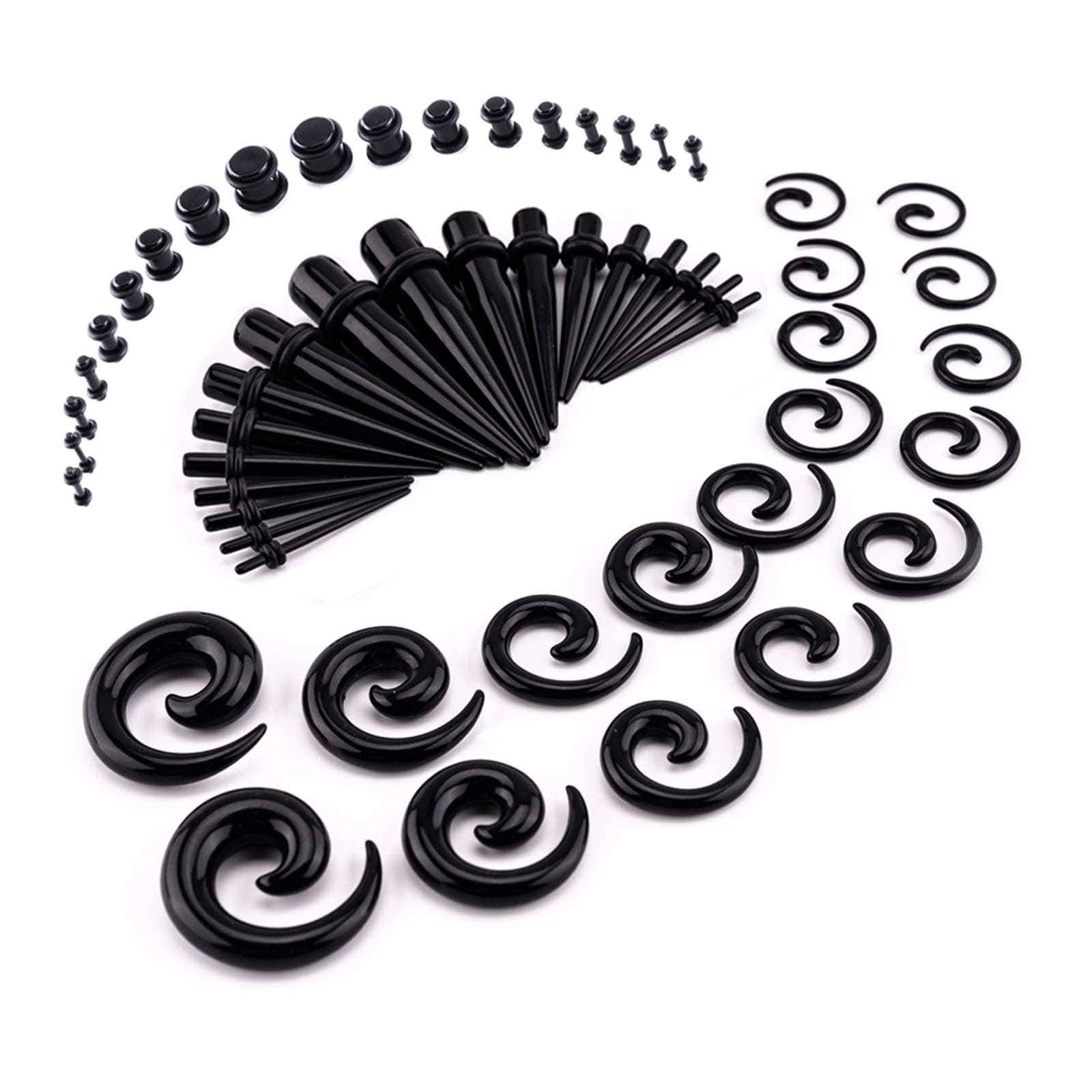 LLGLTECEar Stretching Kit 54 Pieces 14G-00G Ear Gauges Expander Set Acrylic Tapers and Plugs & Silicone Tunnels Body Piercing Jewelry Set