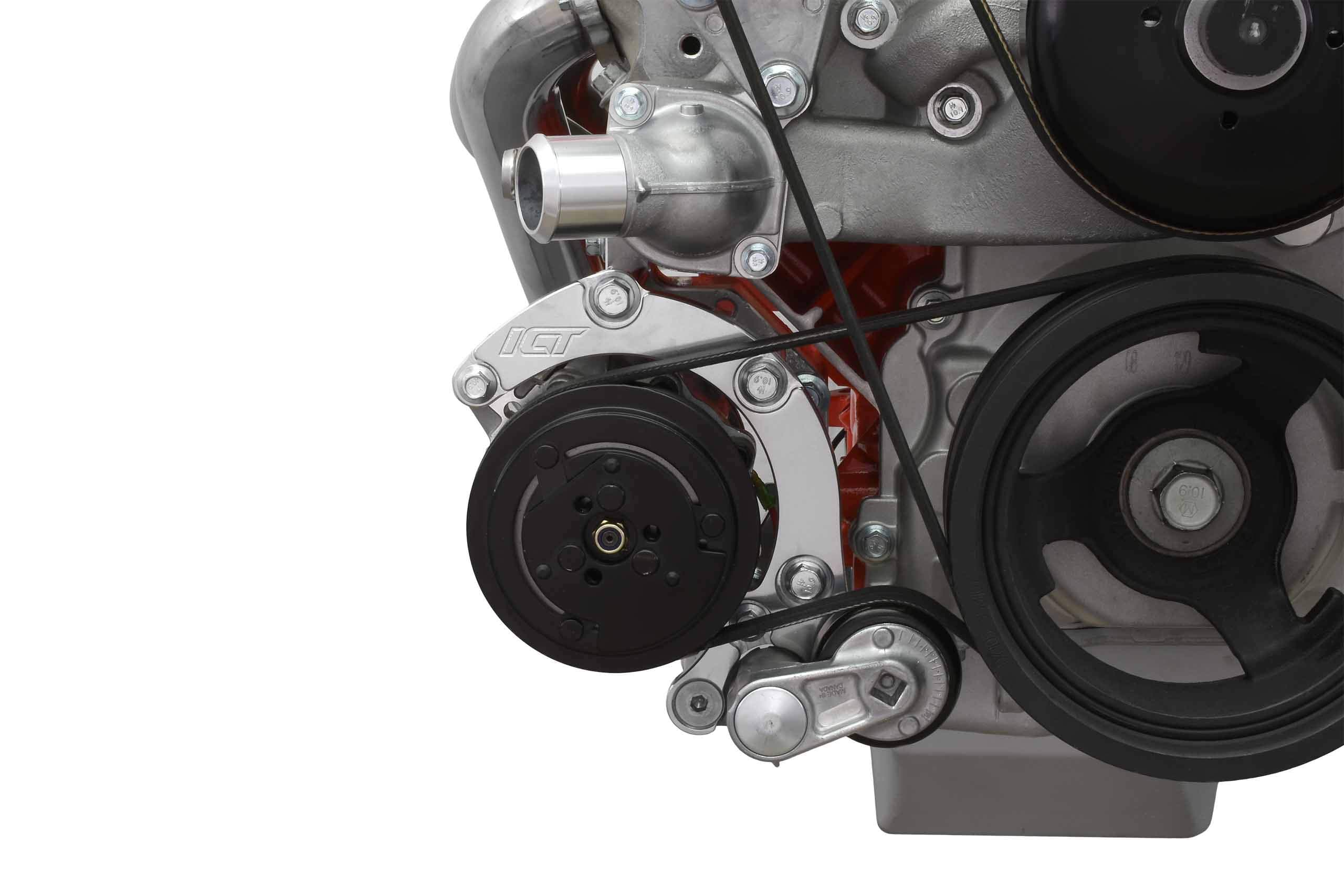 ICT Billet LS Truck Low Mount 4 Rib Air Conditioning Compressor Bracket for Sanden 7176 SD7 Compressor Compatible with LM7 LR4 LQ4 L59 LQ9 L33 L92 L98 LSX 551137-LS74-3