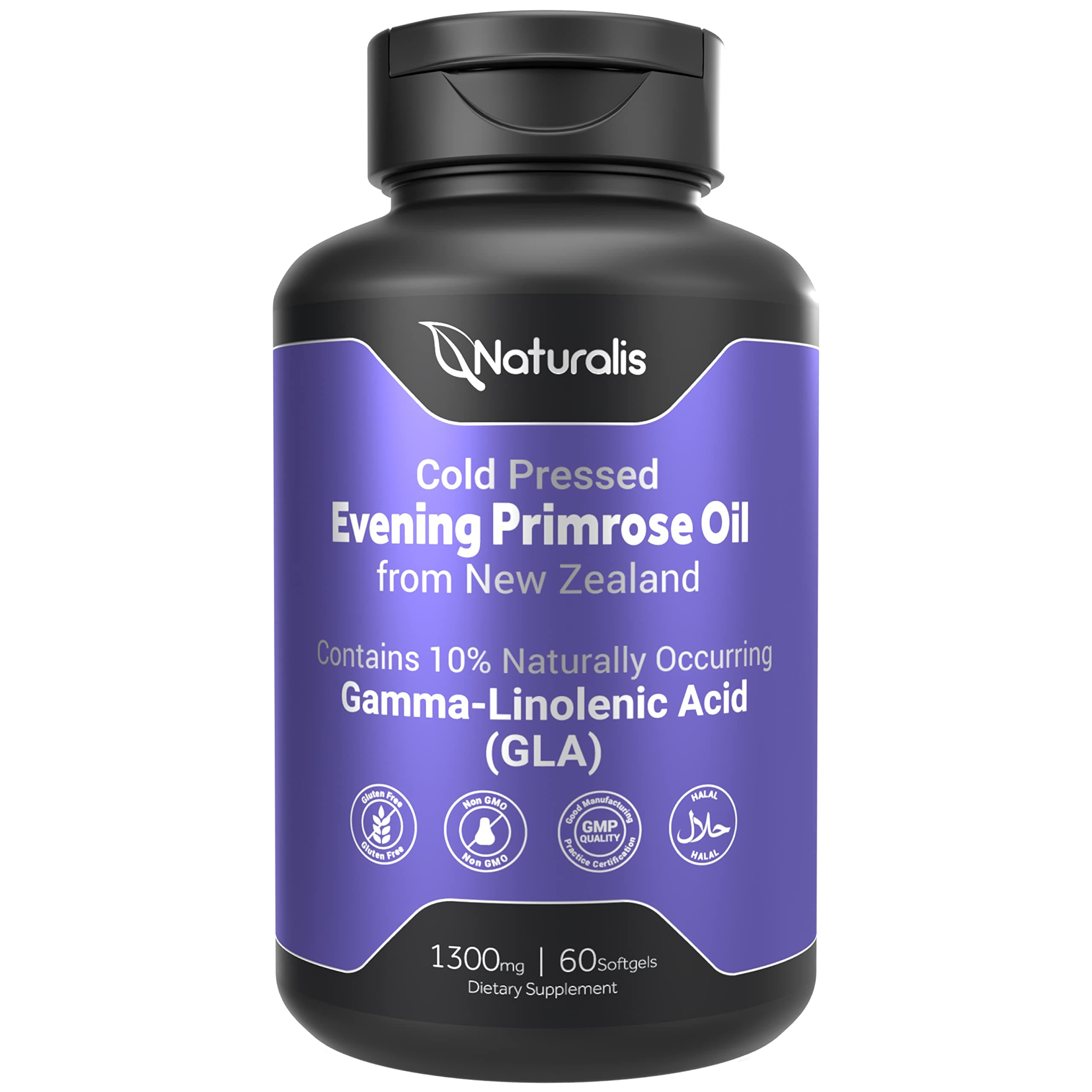 Naturalis Evening Primrose Oil (1300mg) | 100% Natural from New Zealand | Non-GMO, Soy & Gluten Free, Zero Filler | 60 Softgels