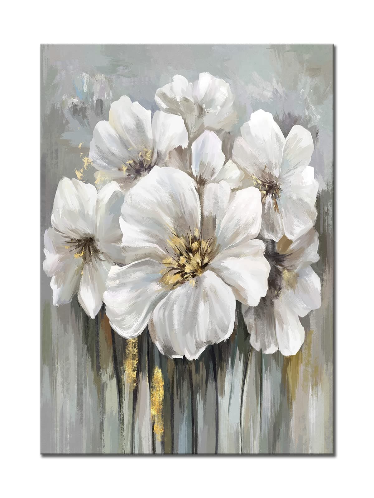 White Flower Wall Art Blooming Floral with Gold Foil Canvas Print Wall Art The Picture for Living Room Bedroom Contemporary Wall Painting Decoration Modern Abstract Artwork
