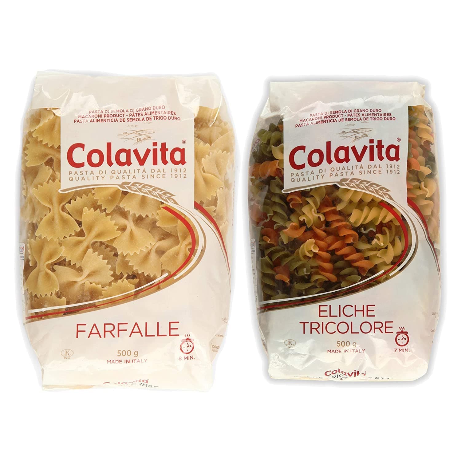 COLAVITA Eliche Tricolore & Farfalle Italian Durum Wheat Pasta Combo, 1000 g