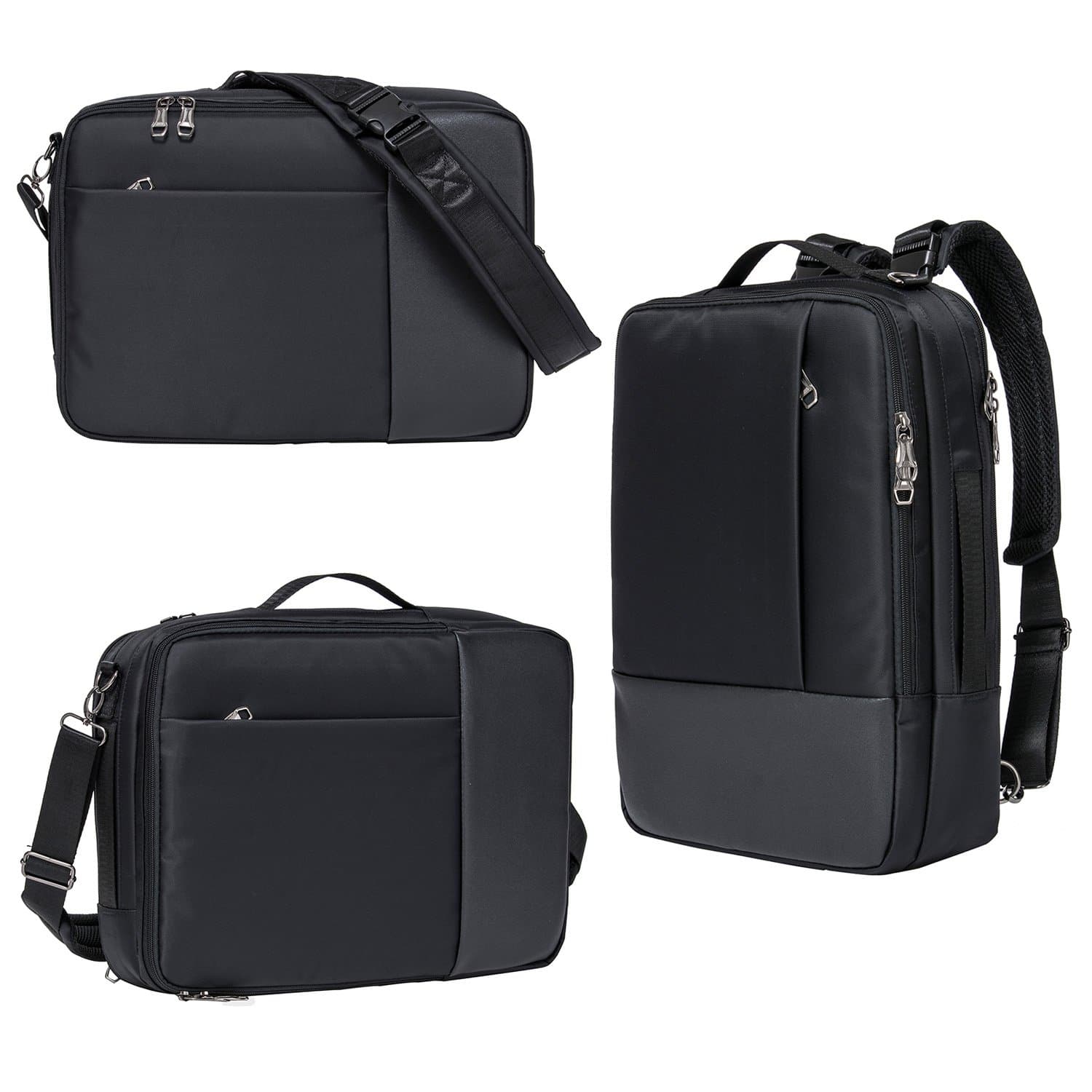 3-Way Convertible Laptop Backpack Briefcase Messenger Bag Backpack-Black