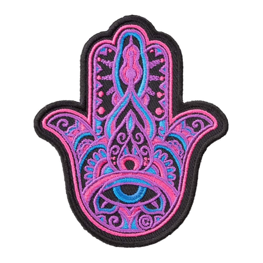 PatchStop Mandala Hand Pink Purple Blue Iron On Patches for Clothing Jeans - 2.75x3.25in Small DIY Sew On Patch for Jackets Bags - Embroidered Decorative Religious Symbol Patches