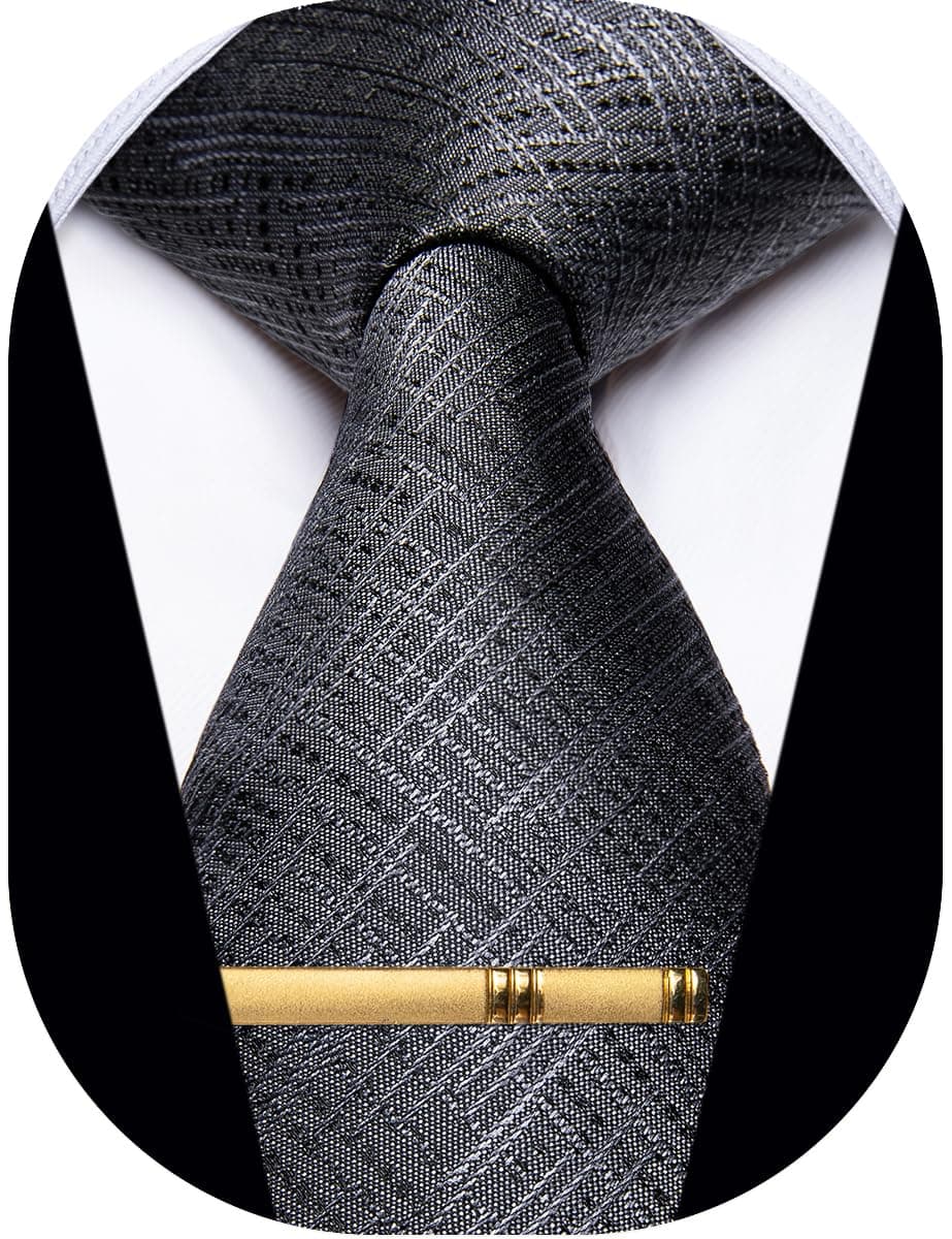 Men's Neckties Striped Tie and Plaid Neckties for Men Woven Silk Tie Gold Tie Clip Set