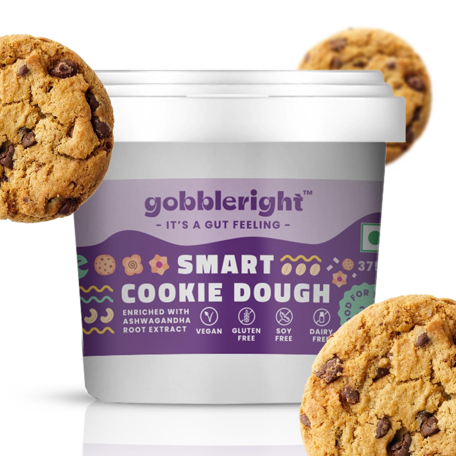 Chocolate Cookie Dough Premix (375g - Pack of 1) | Ashwagandha Enriched | Boost Immunity & Low Calorie | Ready To Make | Gluten & Dairy Free | Healthy Vegan Instant Cookie Mix