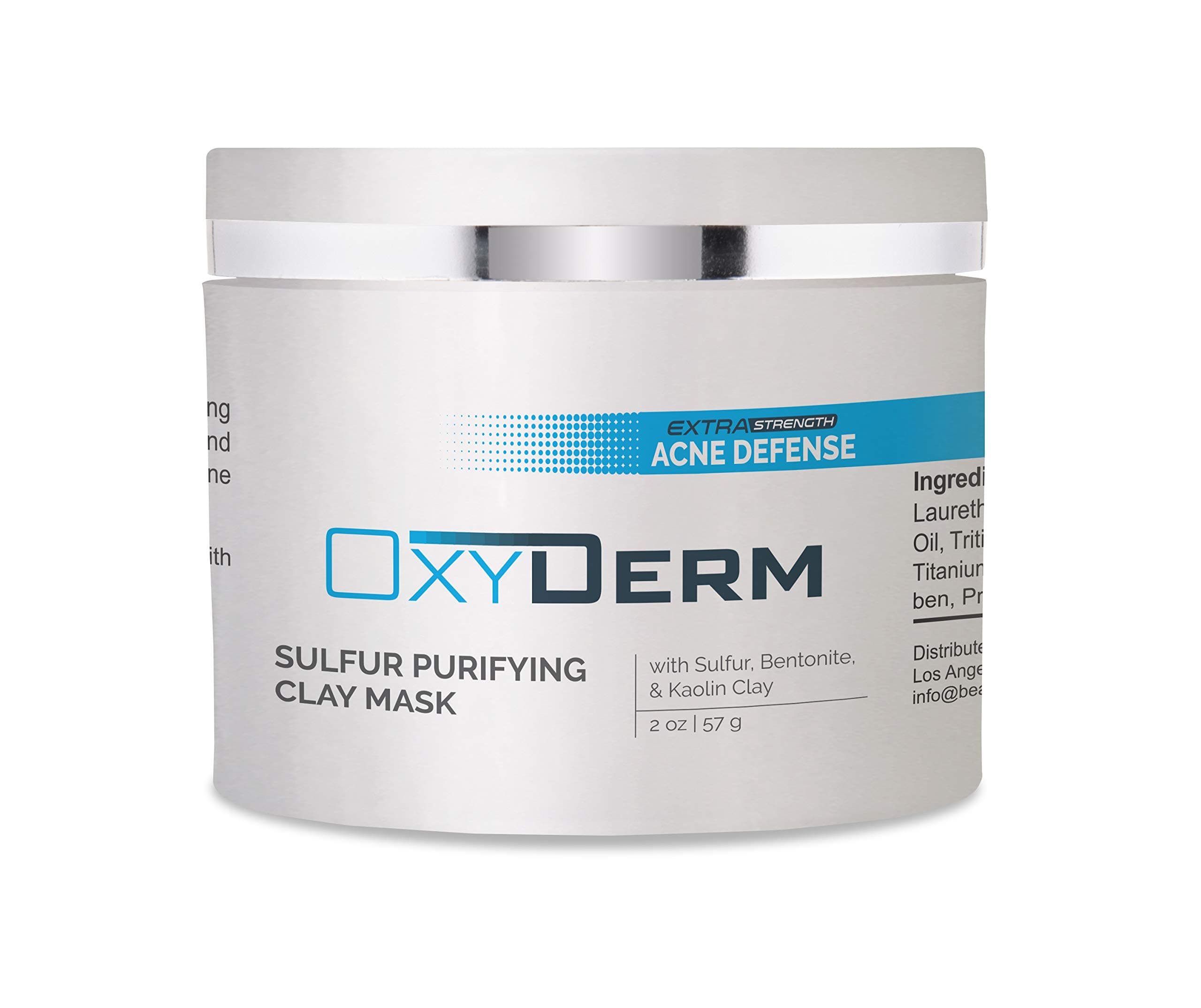 OxyDermSulfur Purifying Clay Mask- Deep Pore Cleansing Treatment. Clears Away Acne Blemishes, Clogged Pores, Scars, Oily Skin, Whitehead & Blackhead Pimples for Face & Body with Natural Healing.