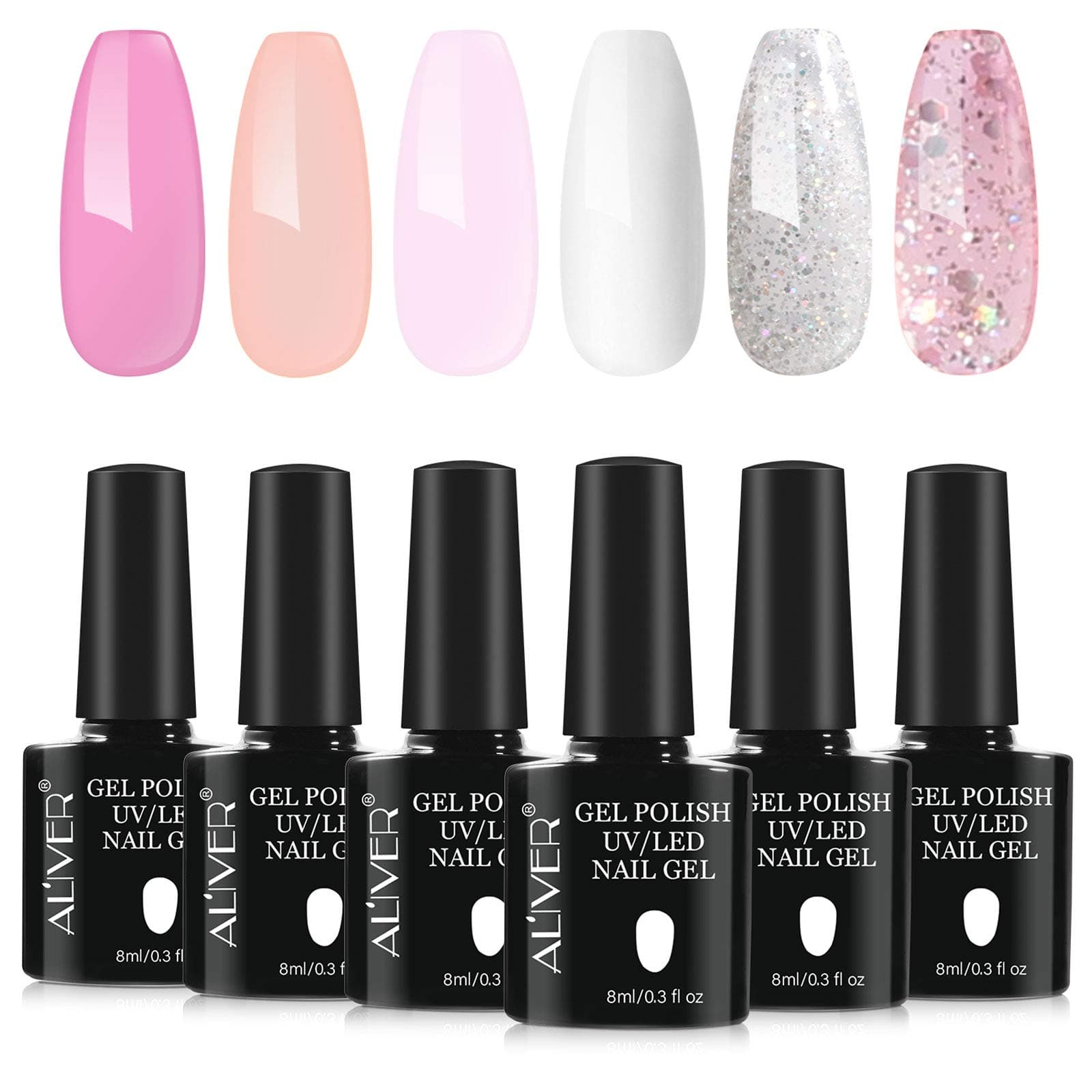 6 Pcs Gel Nail Polishes, Nail Gel Polish Soak Off UV LED Lamp Nail Gel Manicure Kit DIY Home Salon Nail Art