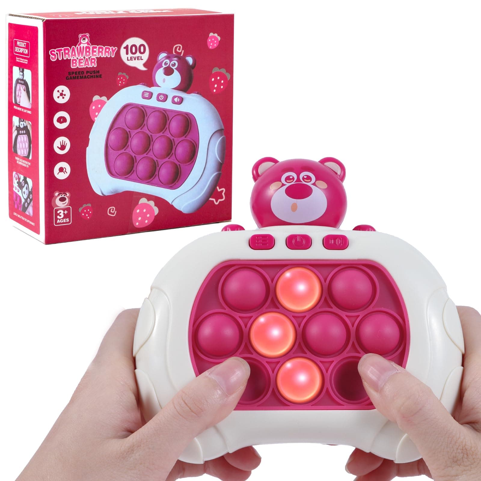 Pop Fidget Toys Handheld Game for Teens, Push Bubble Light up Puzzle Game Machine & Best Gifts for Kids, Quick Push Games Sensory Toys, Stress Relief Party Favors Toy Age 3 -12 (Bear-S)