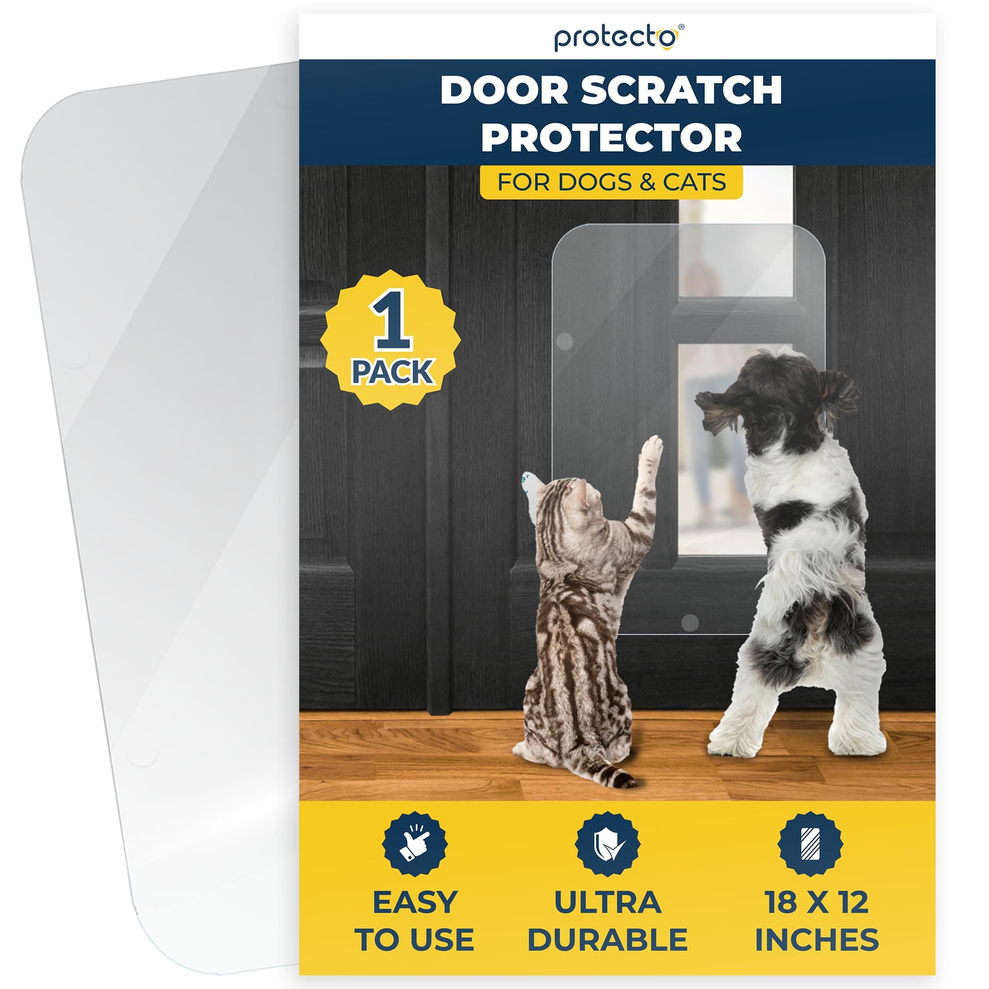 Heavy Duty Door Protector from Dog Scratching, 18 x 12” Clear Door Scratch Protector, Easy to Install on Window, Wall, Screen & Sliding Doors | Cat Scratch Guard for Indoors Outdoors