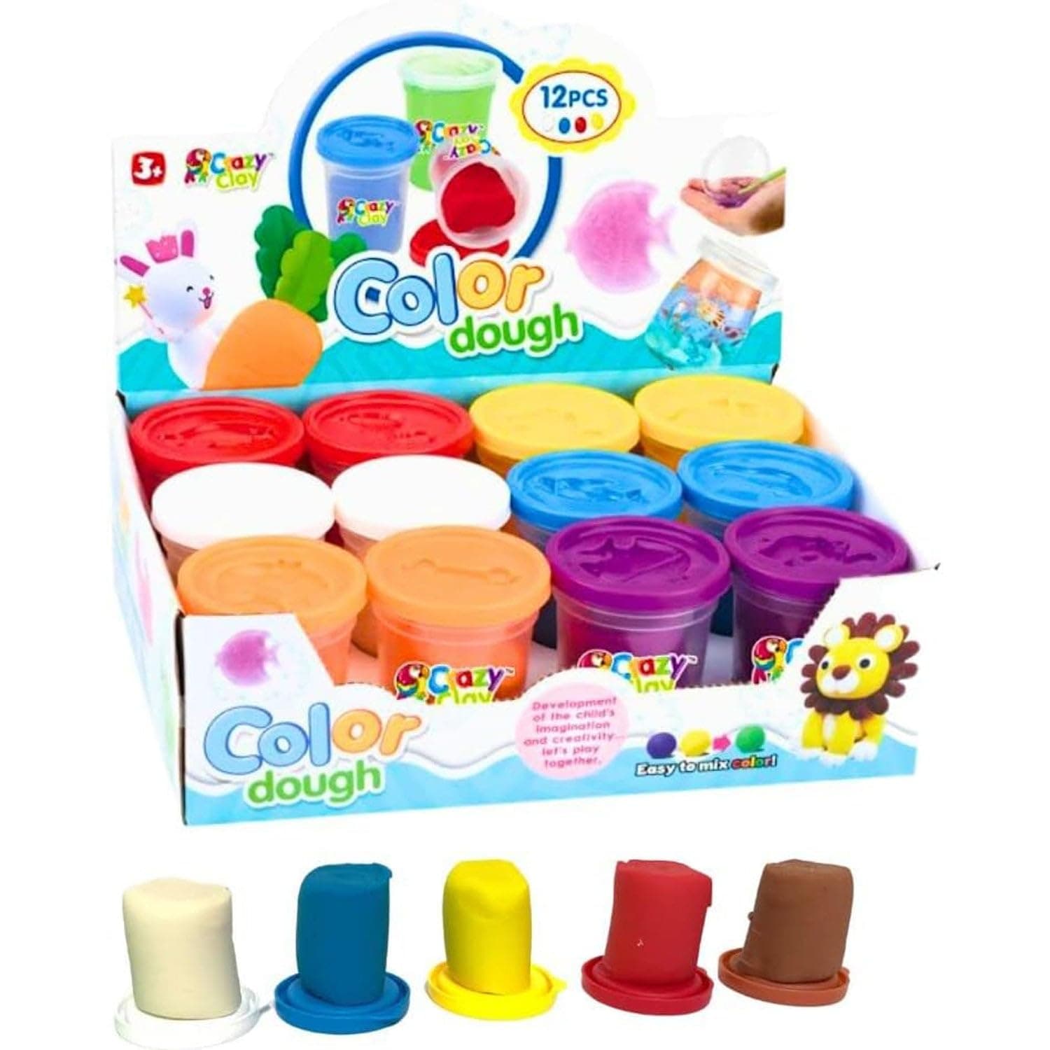 12 Pieces Clay Dough Pack- Colorful Play Clay For Kids' Art and Craft Projects with Moulds