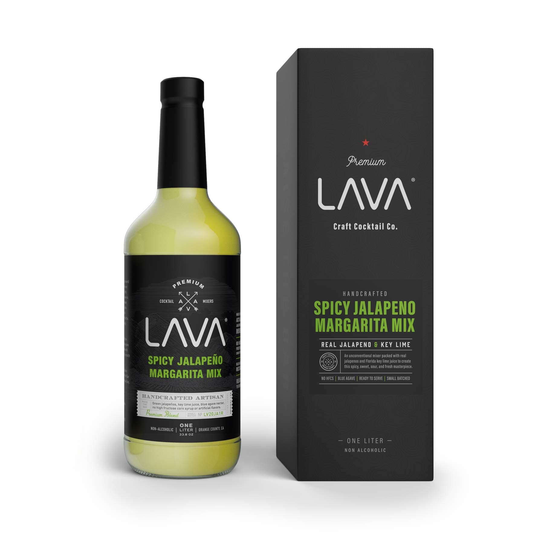 Premium Spicy Jalapeño Margarita Mix by LAVA Craft Cocktail Co., Made with Real Jalapeños, Agave Nectar, Key Limes, Lots of Flavor and Ready to Use, 1-Liter Glass Bottle