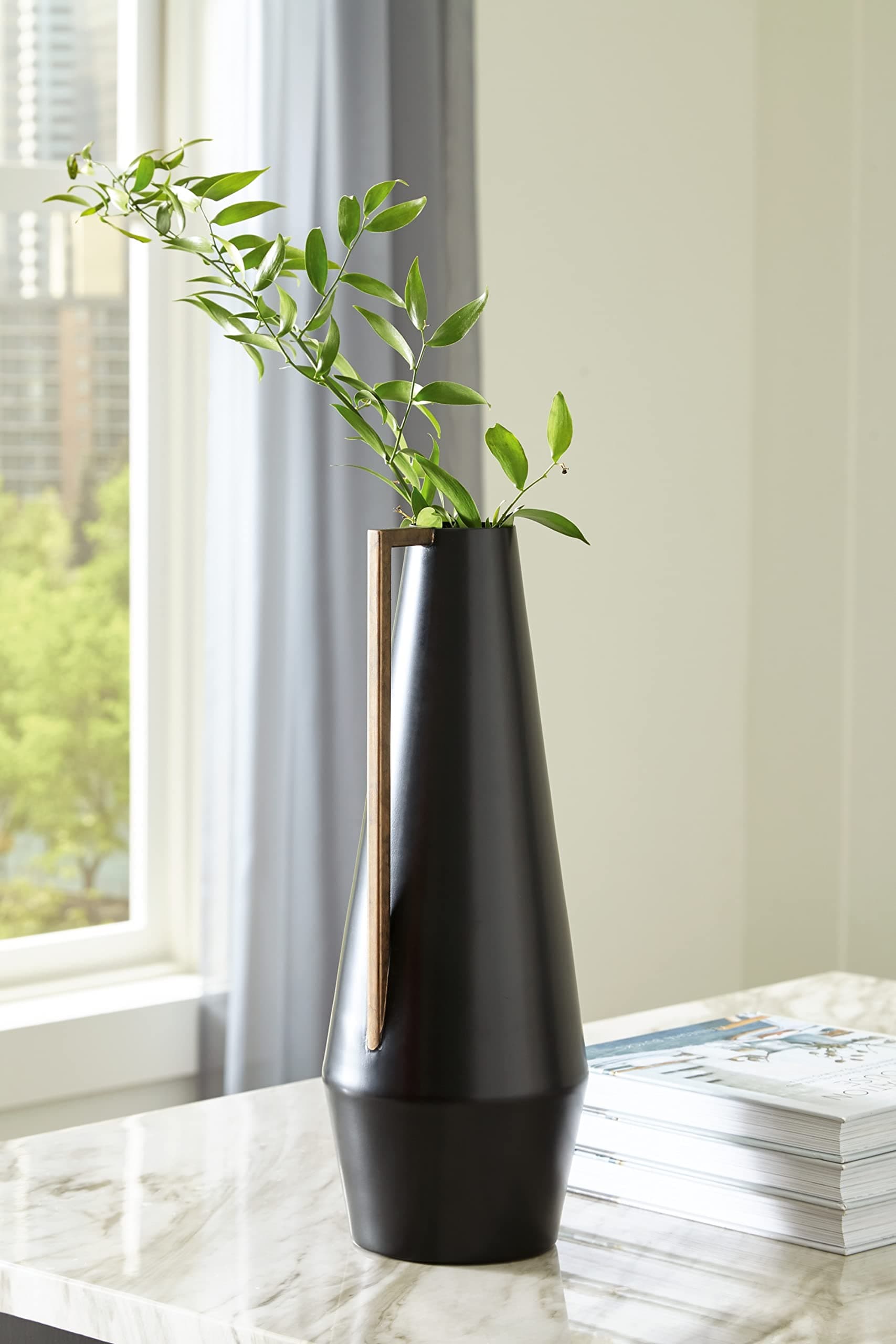 Signature Design by Ashley Pouderbell Small Contemporary Metal Vase, Black & Gold