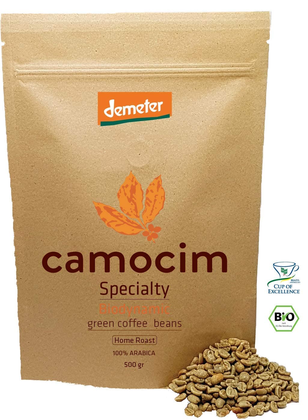 Brazilian Organic Green Coffee Beans | 100% Specialty Microlot Yellow Caturra Arabica Variety | Single State Camocim Farm, Brazil | BIO Demeter Biodynamic Certified (500 gr)