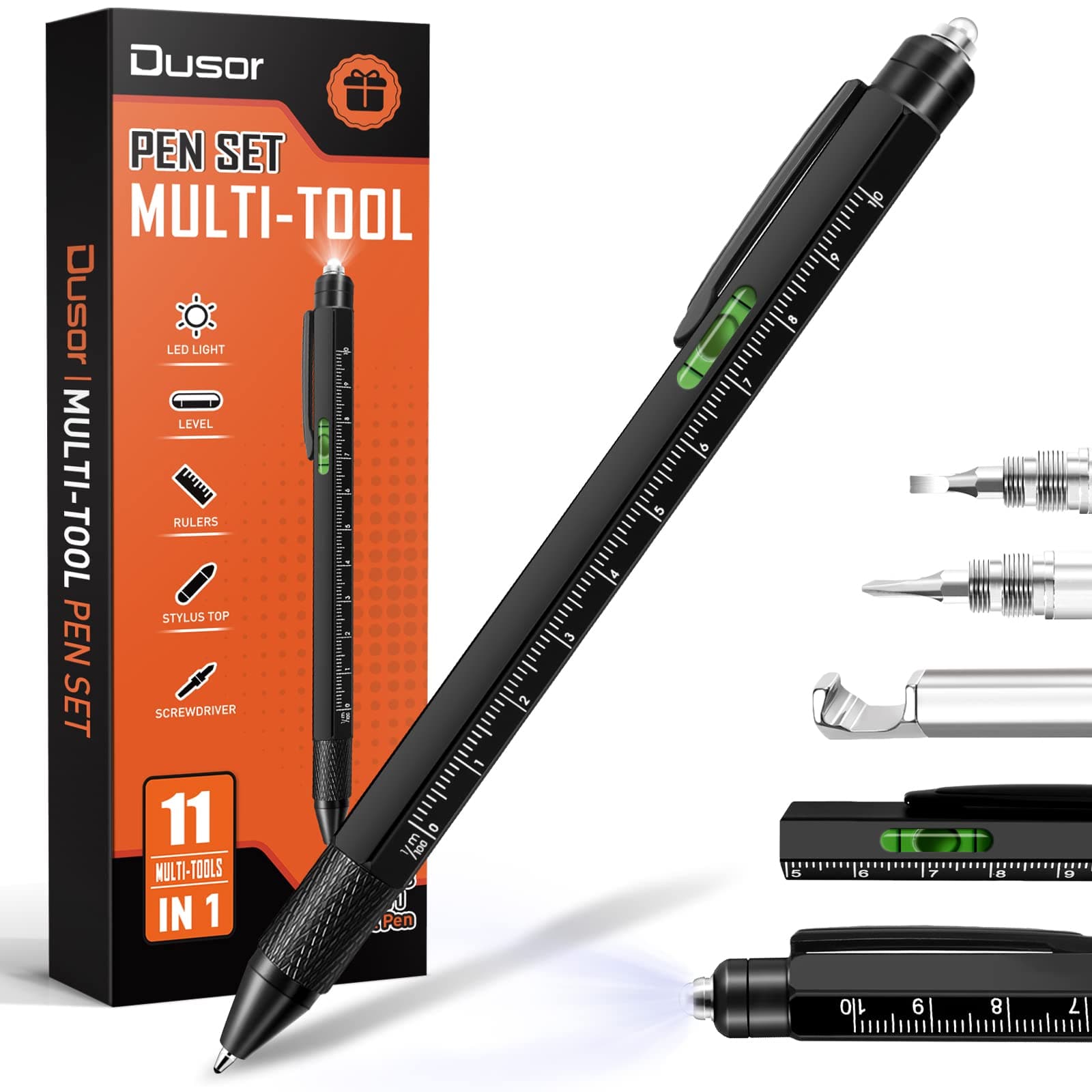 Dusor Stocking Stuffers for Adults Men, Gifts for Men, Him, 11 in 1 Multitool Pen for Dad, Cool Gadgets Tools for Husband, Mens Gifts for Christmas, White Elephant Gifts for Adults, Boyfriend, Brother