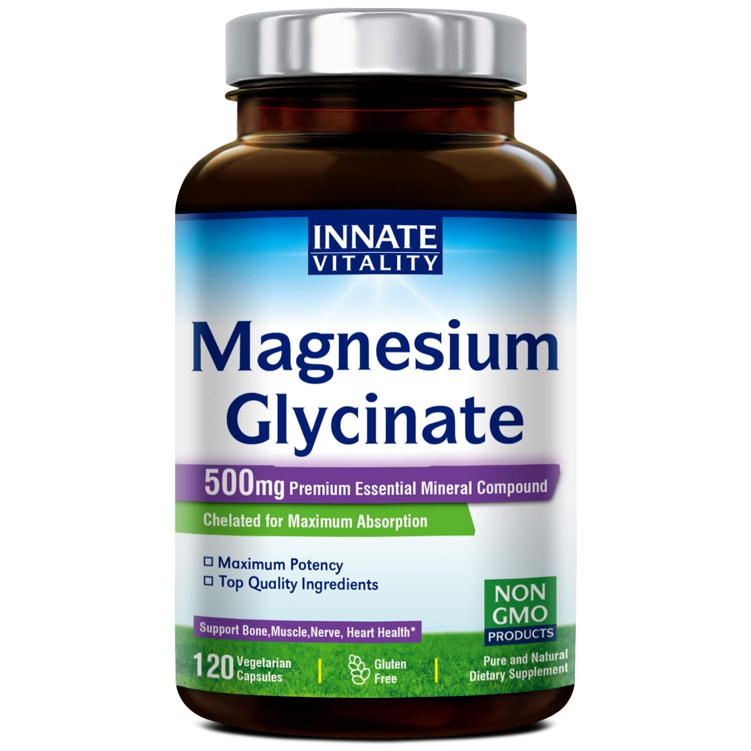 Innate Vitality Magnesium Glycinate 500mg,120 Veggie Capsules