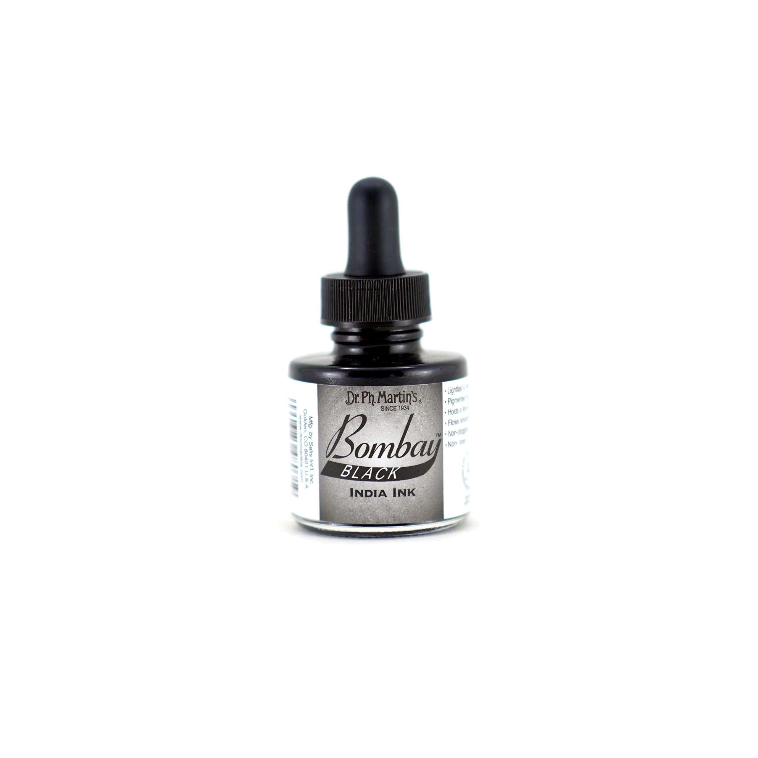 Dr. Ph. Martin's Bombay India Ink (7BY) Ink Bottle, 1.0 oz, Black, 1 Bottle