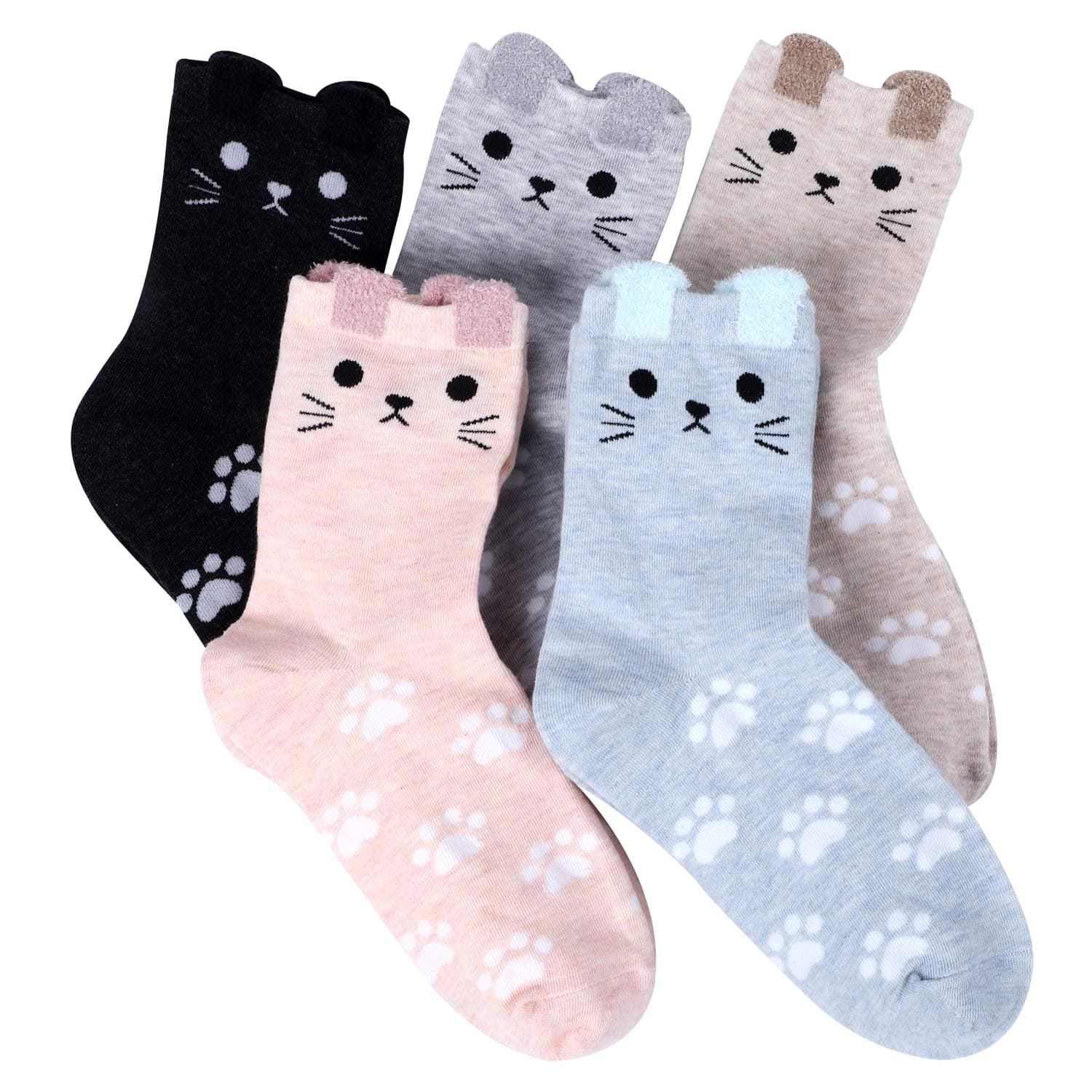 5 Pairs Cotton Socks for Women Size 4-9 Over-ankle Length Animal Themed Cute Patterns