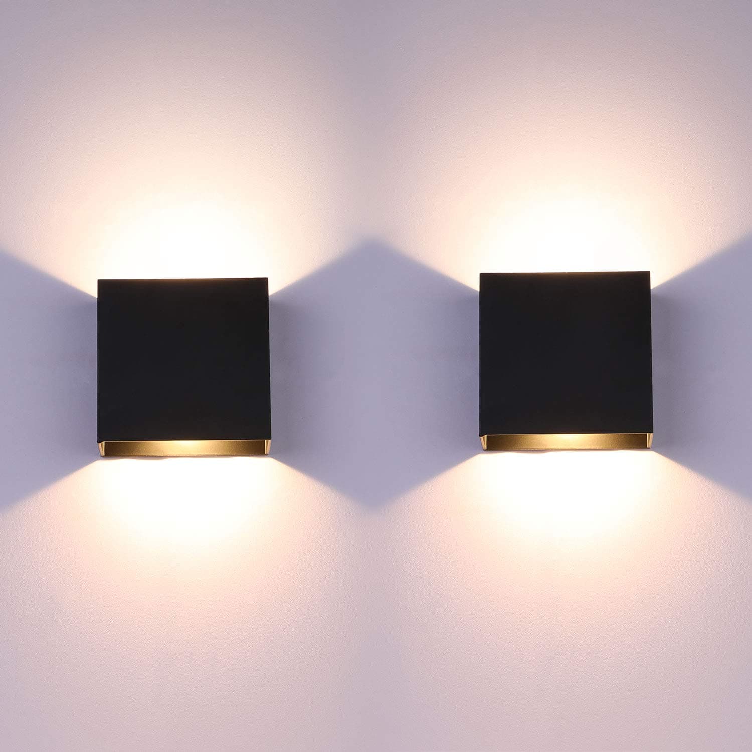 Wall Lights for Living Room, 2Pcs LED Indoor Wall Lamo Up Down Modern Wall Sconce Lighting, 6W Aluminum Hardwired Black Wall Lights for Hallway Bedroom, Stairs, Warm White