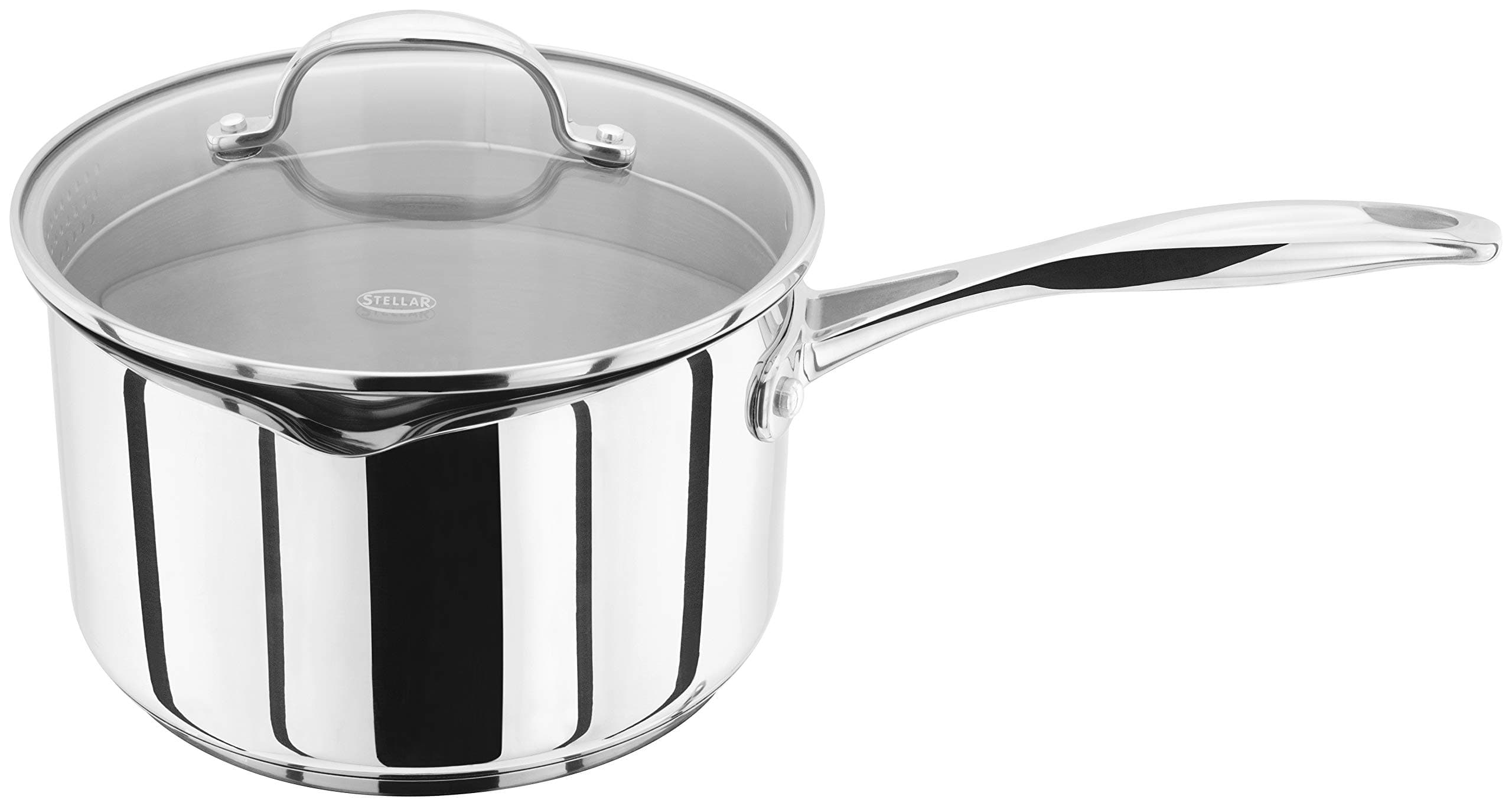 Stellar Profile Stainless Steel Draining Saucepan with Lid 20cm 3.25L Induction Ready, Oven Safe, Dishwasher