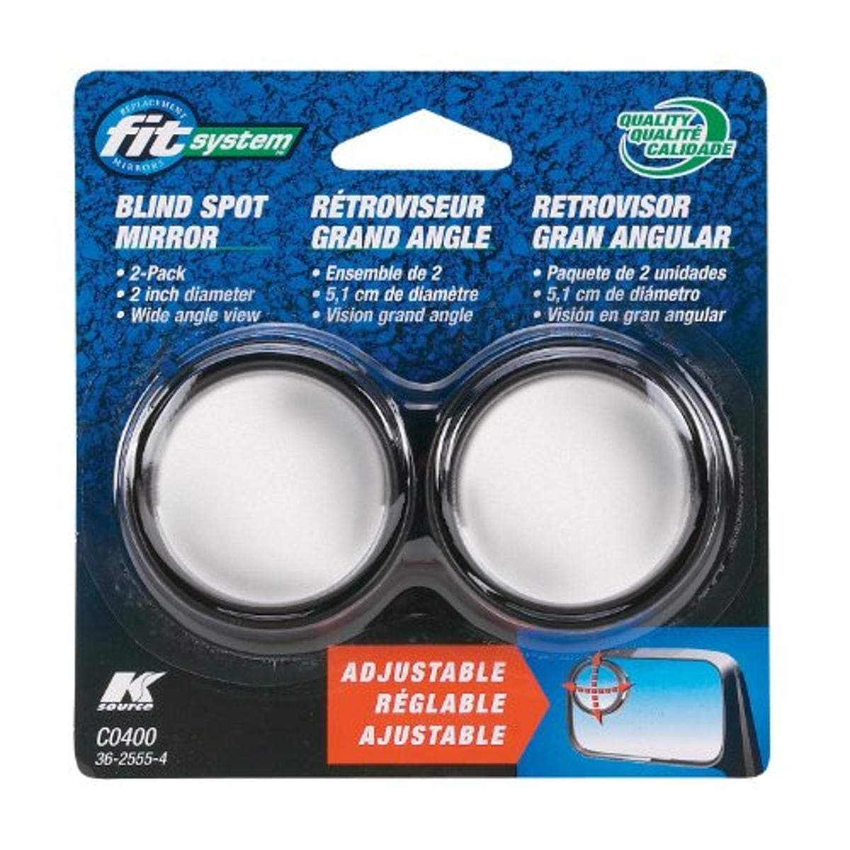 Fit System C0400 Driver/Passenger Side Stick-On Adjustable Blind Spot Mirrors - Pack of 2