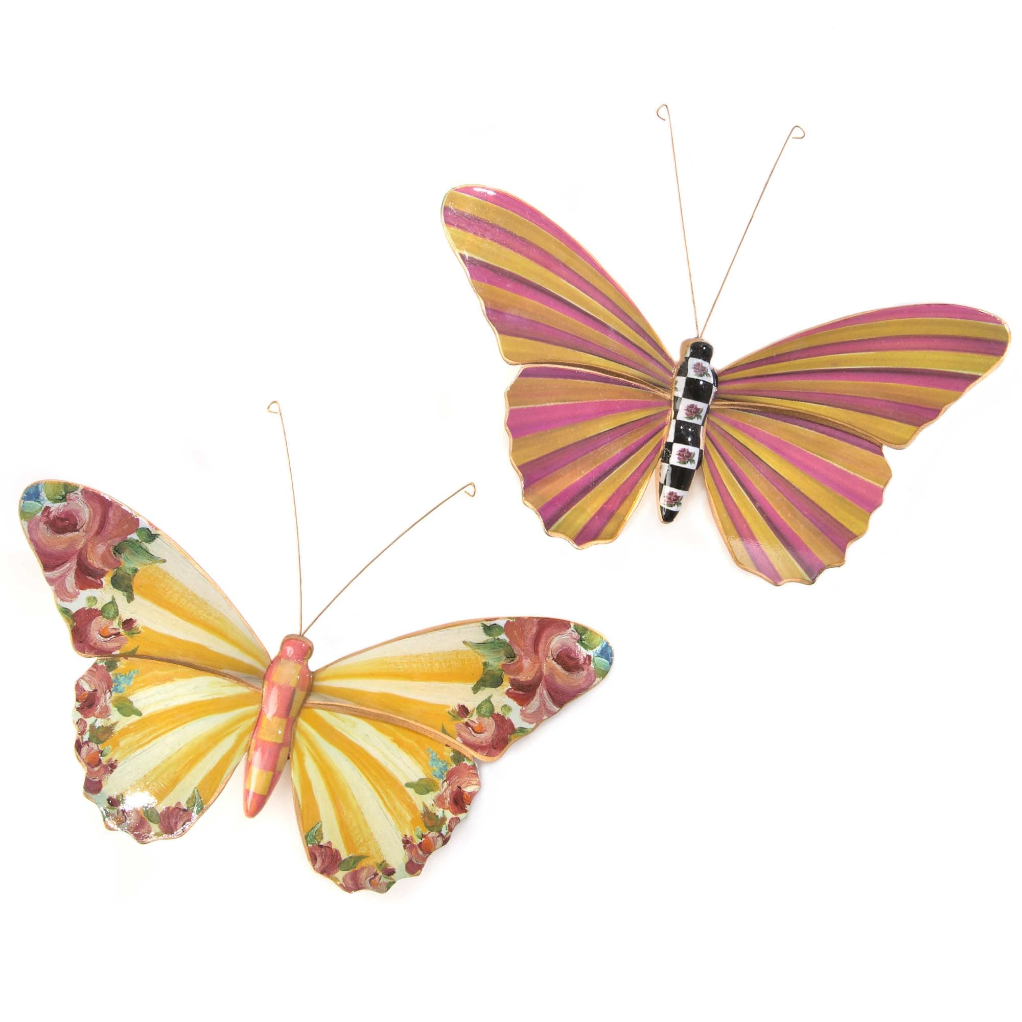 Garden Butterflies Duo, Hanging Butterfly Wall Decor, Set of 2