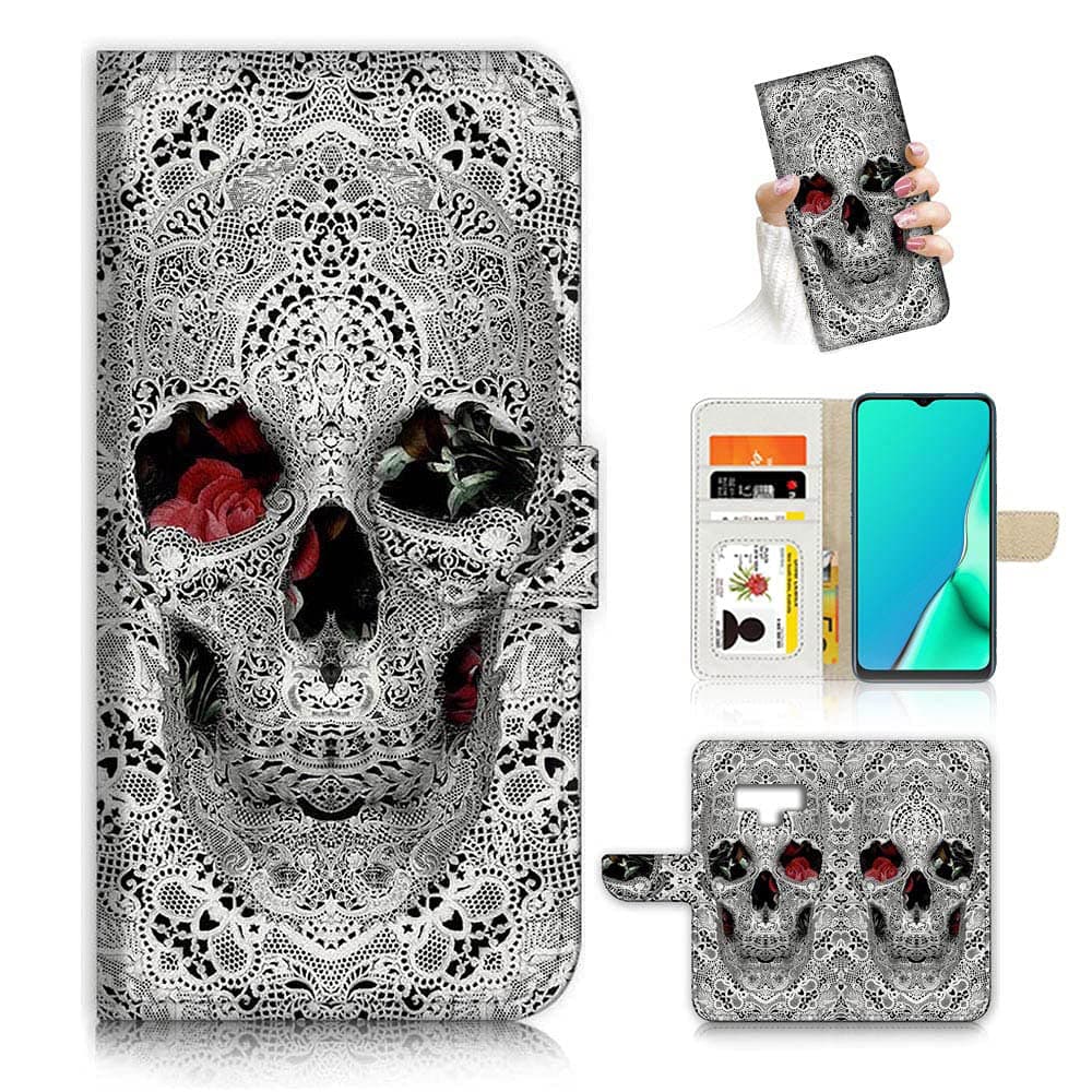 for Samsung Note 9, for Samsung Galaxy Note 9, Designed Flip Wallet Phone Case Cover, A24323 Sugar Skull 24323