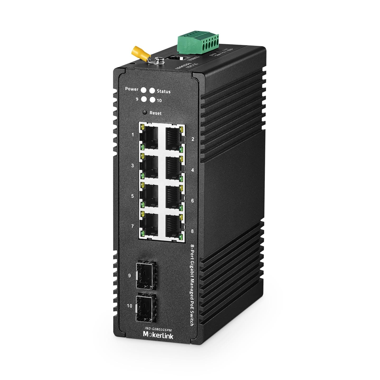 MokerLink 8 Port Gigabit PoE Industrial DIN-Rail Ethernet Switch Managed, 2 SFP Ports, IEEE802.af/at 96W PoE+ Power, Web L2+ Managed IP40 Network Switch (-40 to 185°F), with Power Supply