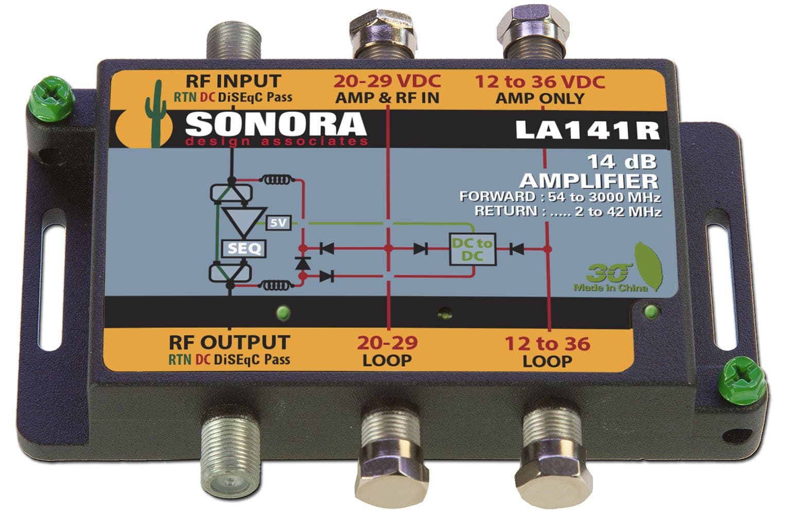 Sonora 54 To 2400 Mhz Line Amp. 14 Db Gain 2 To 40 Mhz Return W/ 12v Trans [la141rt]