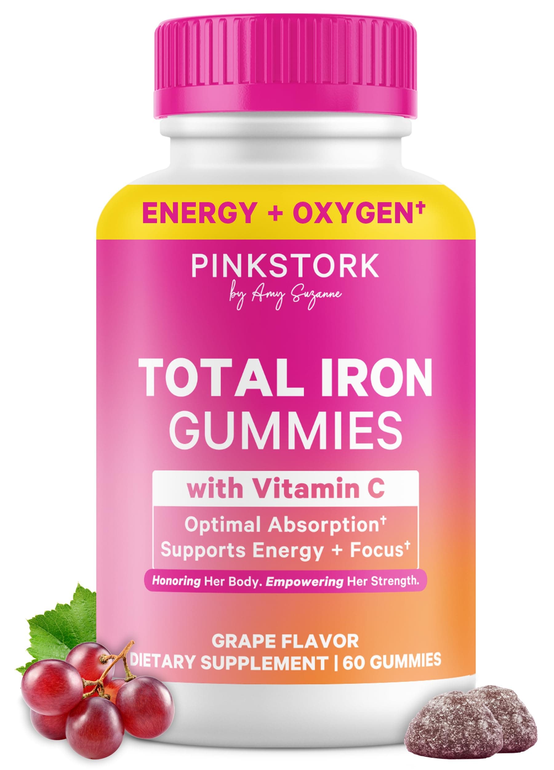 Pink Stork Prenatal Supplement for Women, Grape Chewable Pregnancy Iron Gummies with Vitamin C, Pregnancy Must Haves, Prenatal Vitamins for Deficiency Support, 60 Gummies