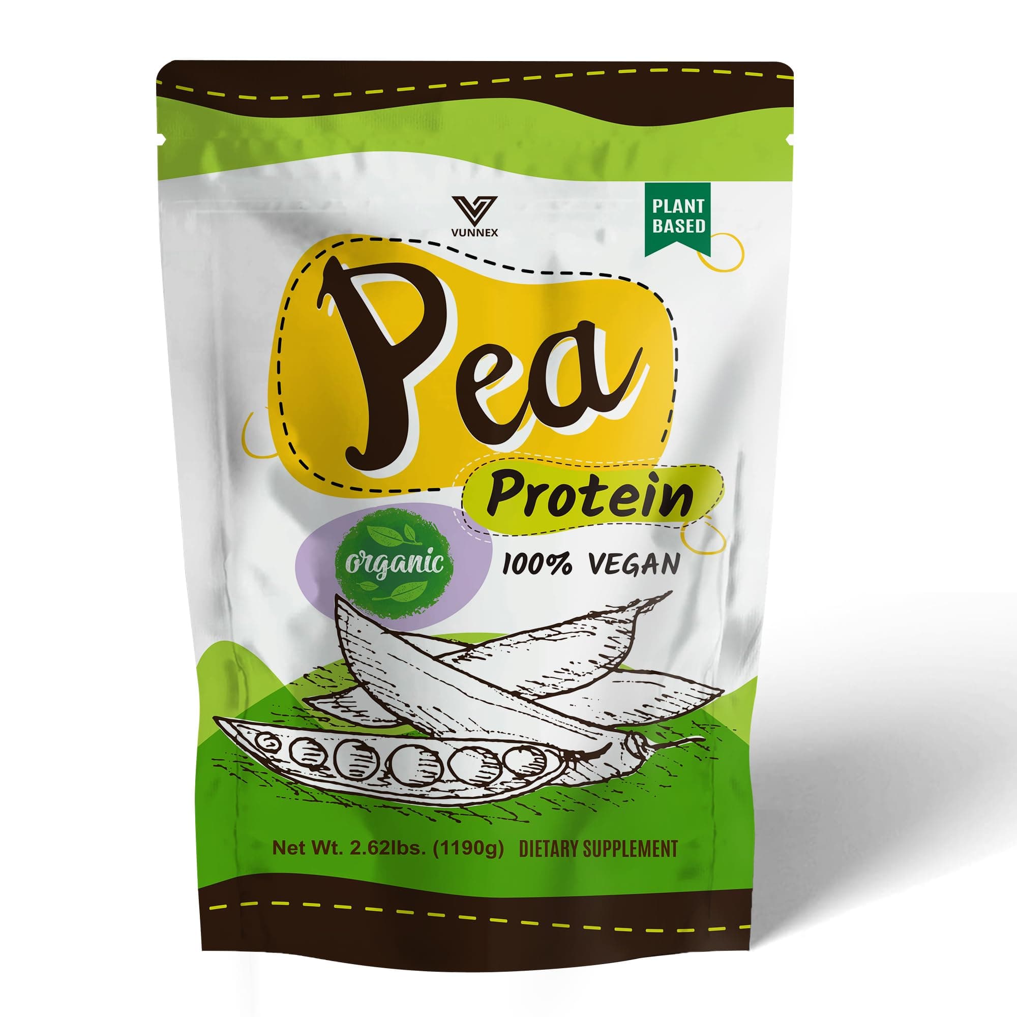 Plant Based - 100% Pure Organic Hydrolyzed Pea Protein Powder - Canada Grown Yellow Pea, Vegan Natural Unflavored, Dairy Free, Gluten Free, Soy Free, Sugar Free, Non-GMO with BCAA 2.62lb