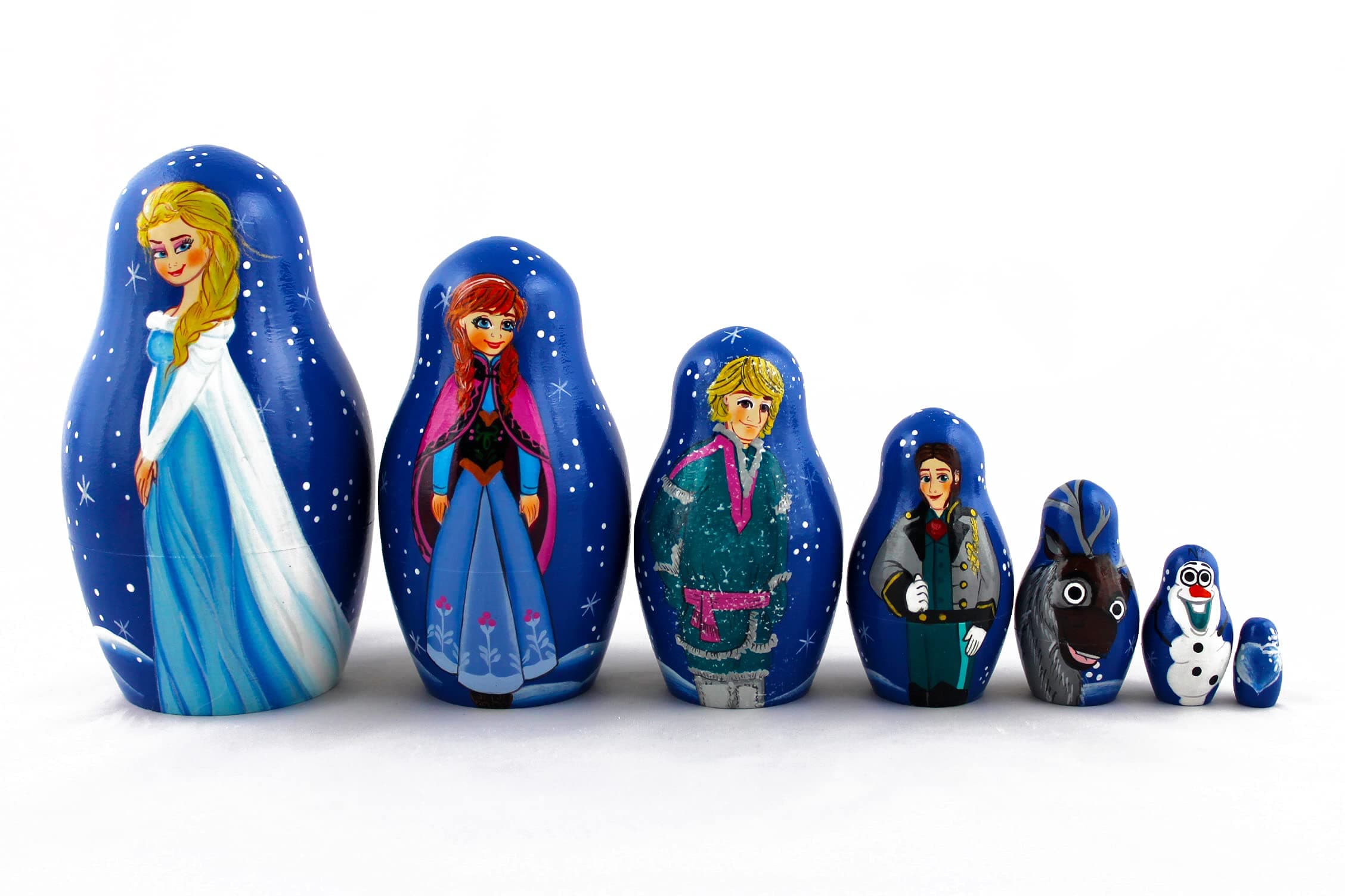 Matryoshka Russian Nesting Doll Babushka Beautiful Cartoon Characters Frozen Elsa Set 7 Pieces Pcs Wooden Hand Painted Souvenir Craft Gift