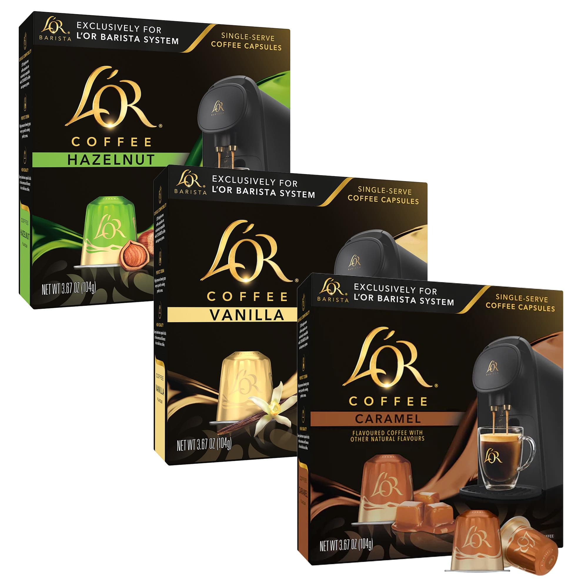 L'OR Barista Coffee Pods, Flavored Variety Pack - 30 Aluminum Single-Serve Capsules, Exclusively Compatible with L'OR BARISTA System, Brews 5 oz, 8 oz, 12 oz, 10 count (Pack of 3)