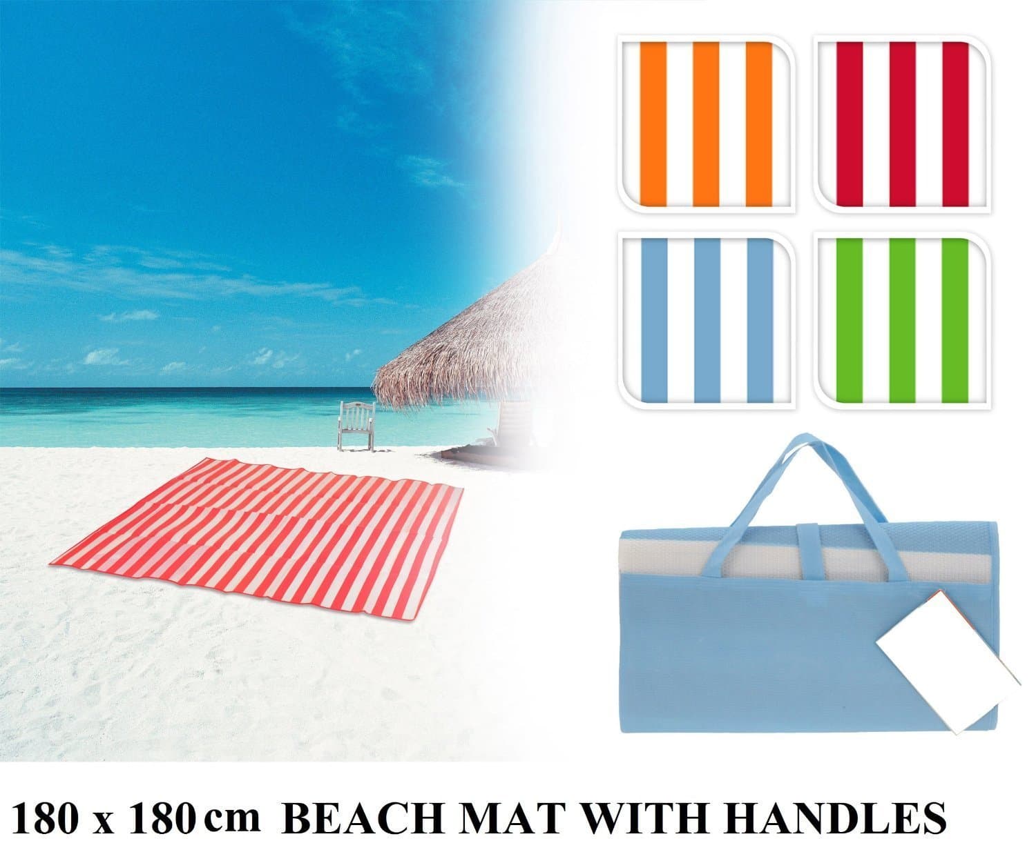 Extra Large Beach Mat Rug Roll Travel Picnic Holiday Camping BBQ Carpet Blanket - 180x 180 cm - Perfect for Beach (Green)