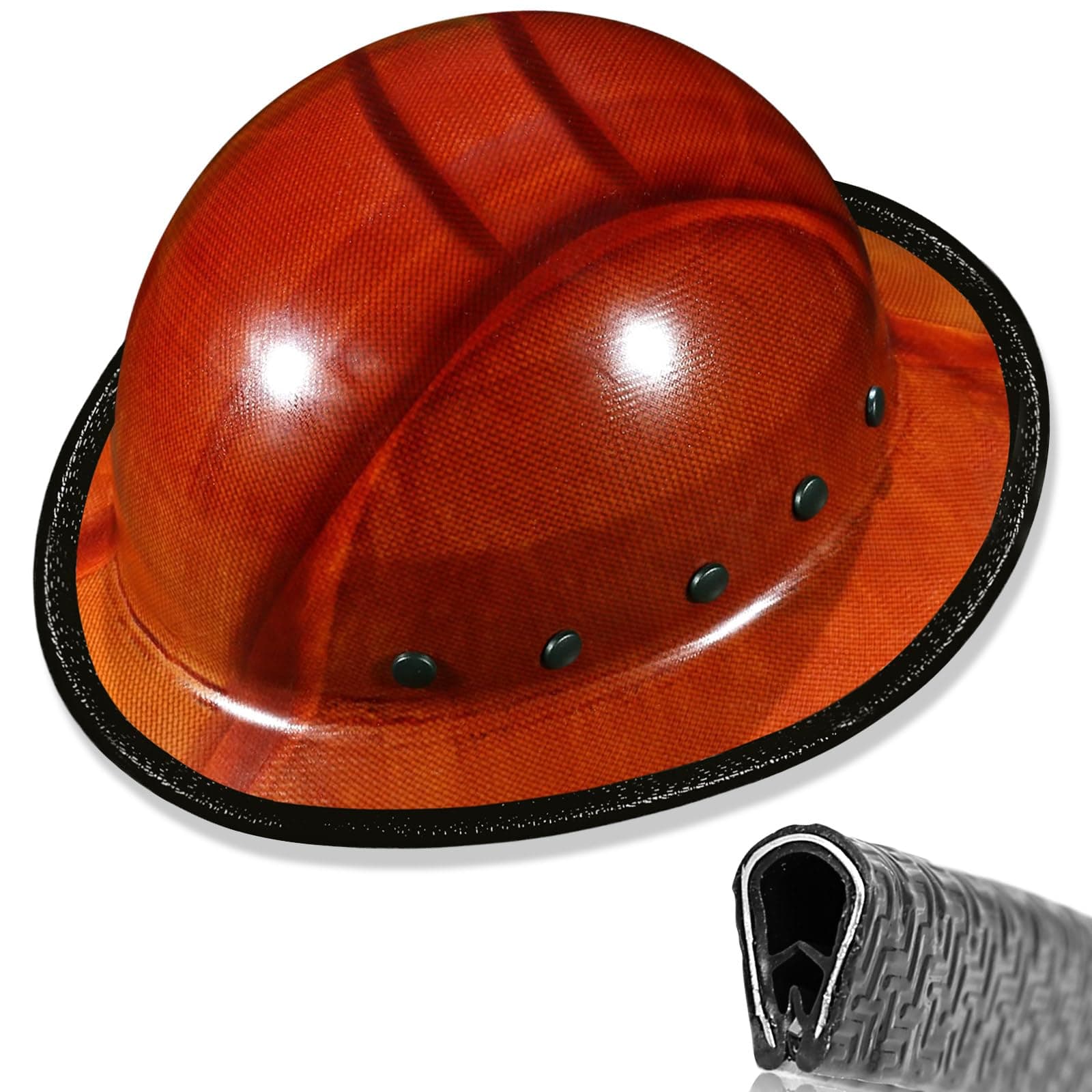 Aolamegs Hard Hat Brim Guard - Impact-Resistant Edge Protector with Steel Core, Full Brim Hard Hat Accessories, Clip-On for Carbon Fiber/Fiberglass Construction Helmets, 36.6in Anti-Skid Strip Black