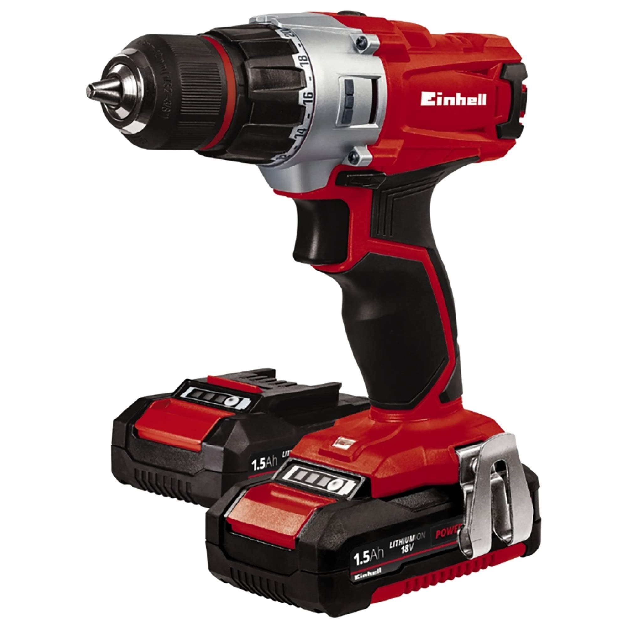 TE-CD Power X-Change 18-Volt Cordless 2-Speed 1250 RPM MAX, 20+1 Torque Setting Workshop Drill/Driver, w/Case, Belt Clip, Keyless Chuck, Built-in LED, Kit (w/ 2x1.5-Ah Battery + Fast Charger)